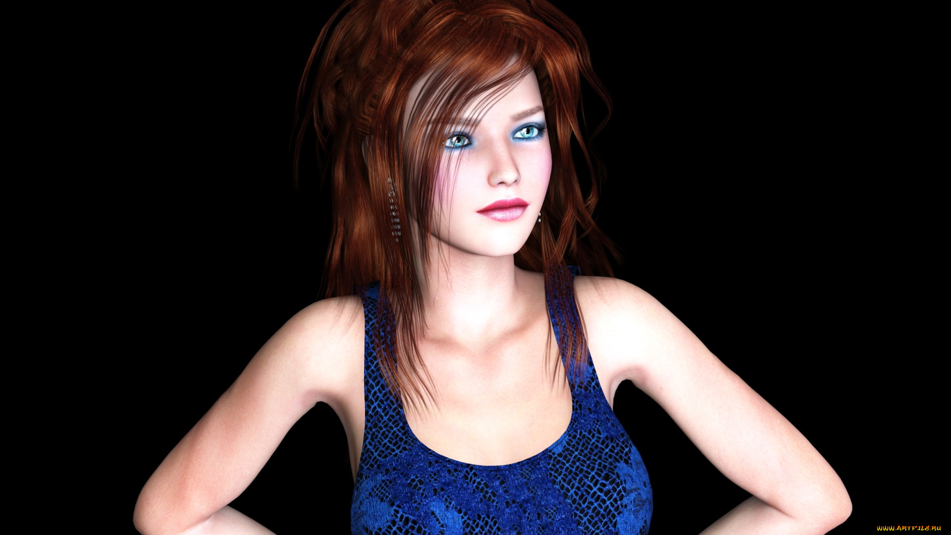 3д, графика, люди, , people, девушка, взгляд, фон, рыжая