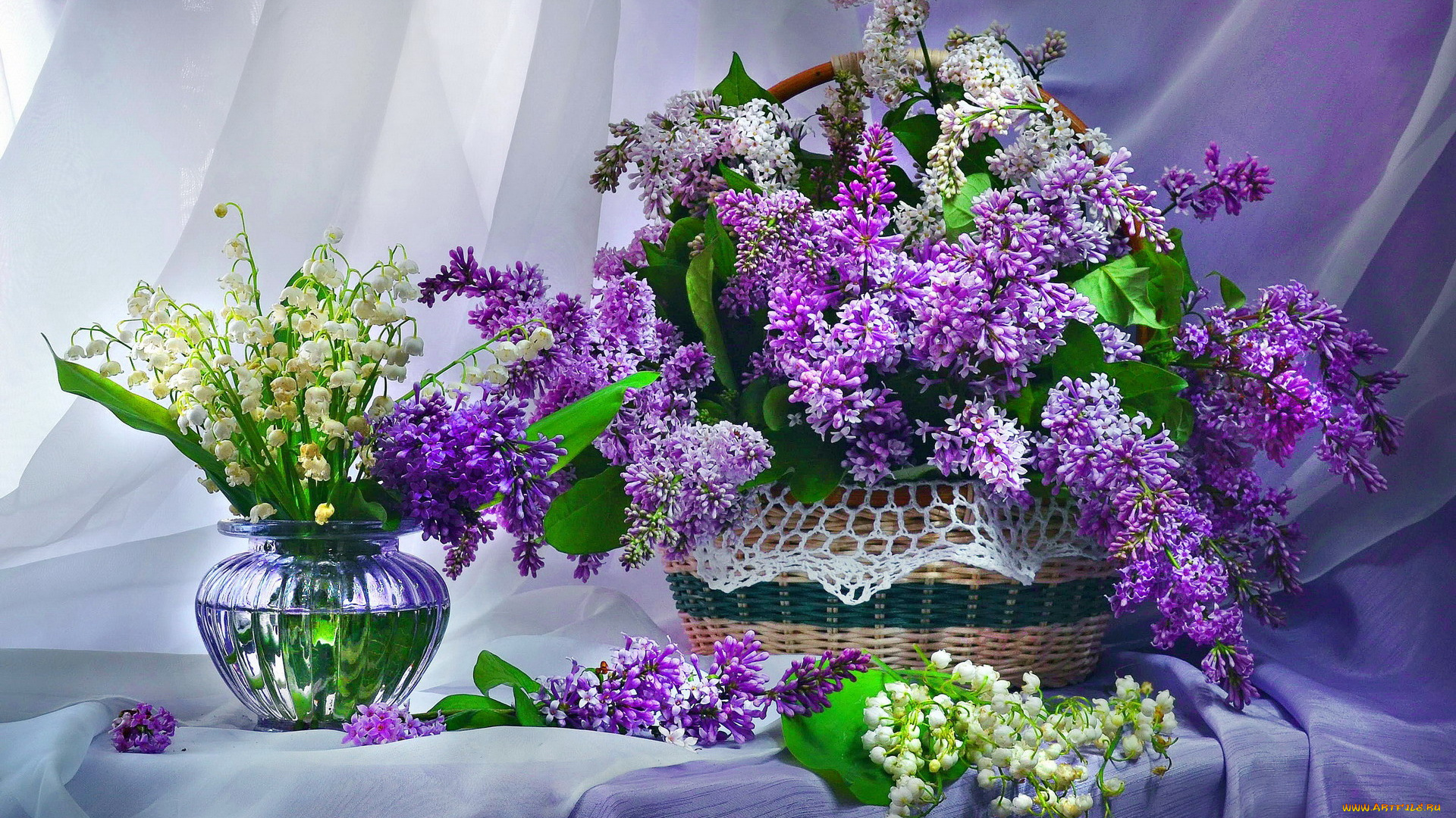 цветы, разные, вместе, сирень, ландыши