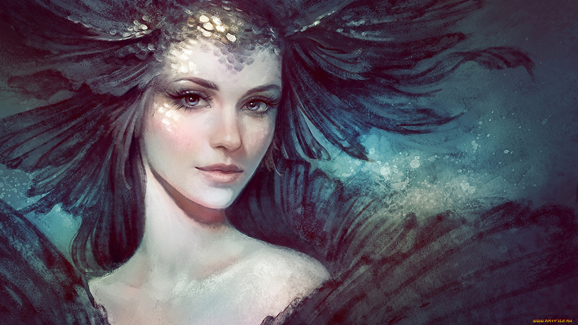 фэнтези, девушки, нарисованная, девушка, взгляд, арт