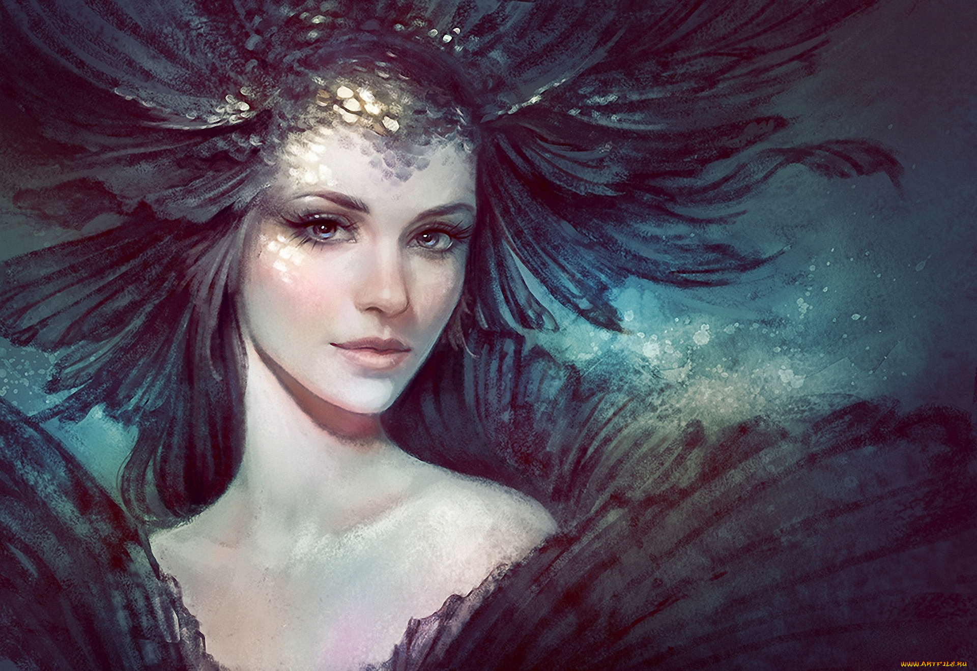 фэнтези, девушки, нарисованная, девушка, взгляд, арт