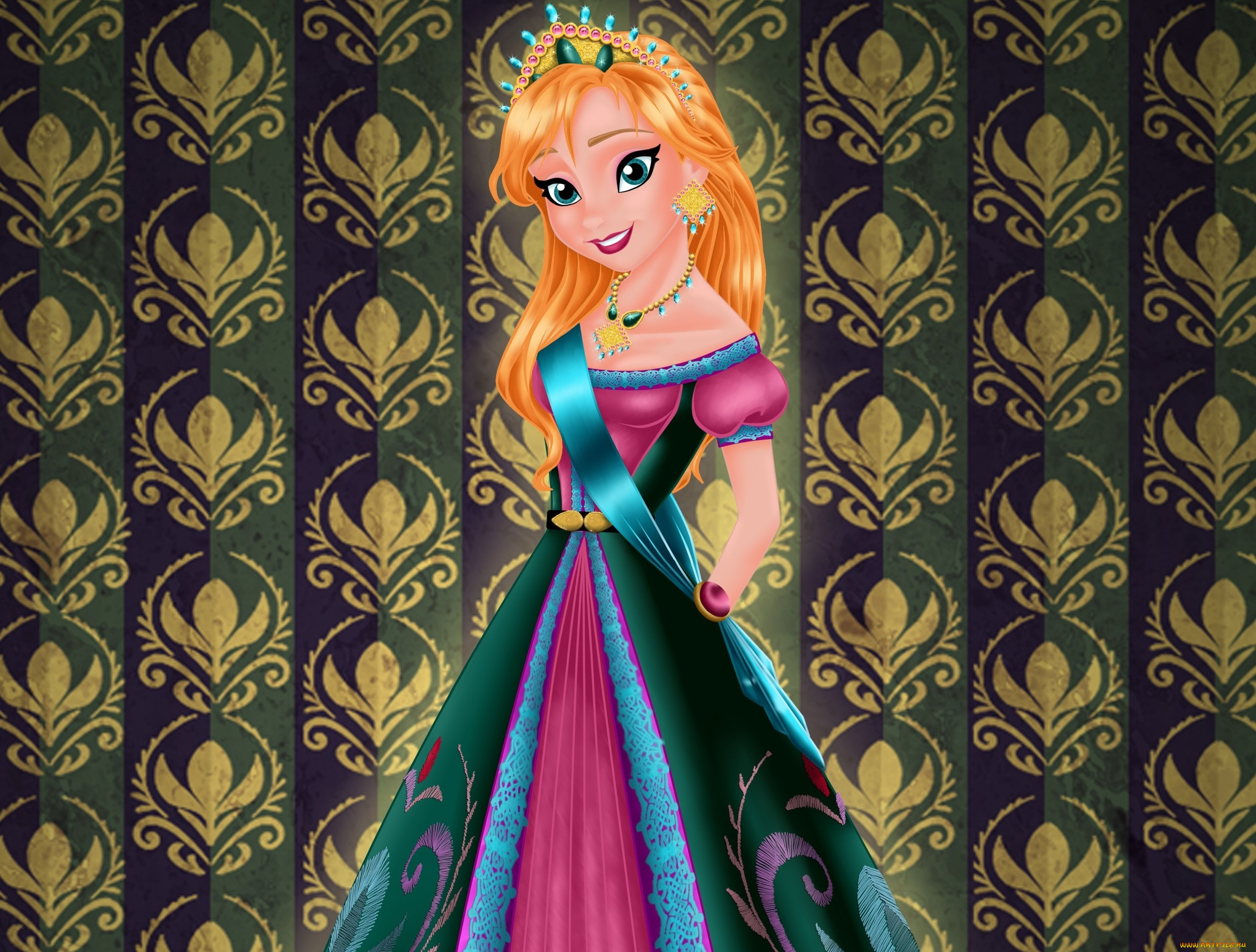 векторная, графика, мультфильмы, , cartoons, принцесса, улыбка, фон, взгляд, девушка