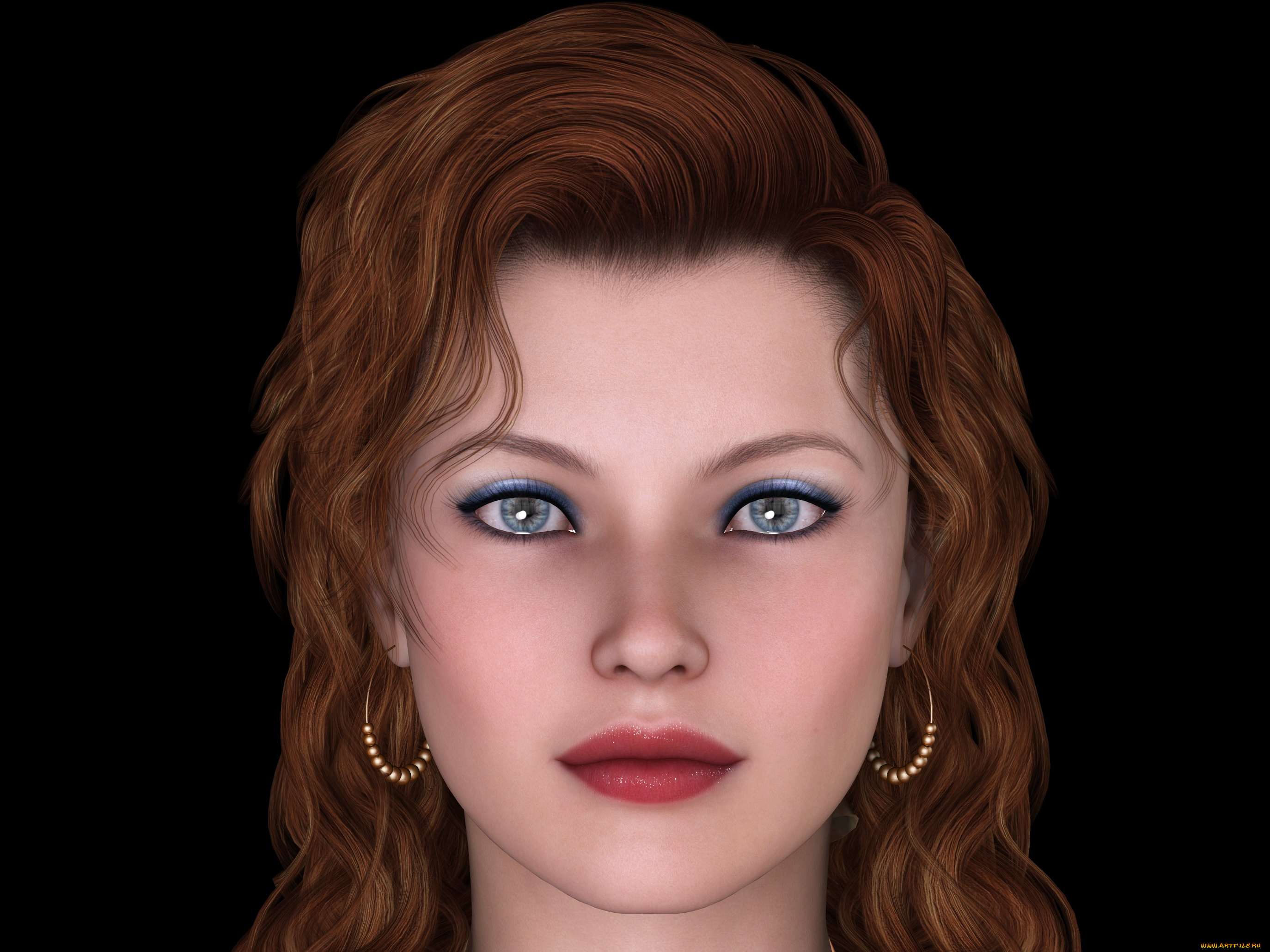 3д, графика, портрет, , portraits, девушка, рыжая, фон, взгляд