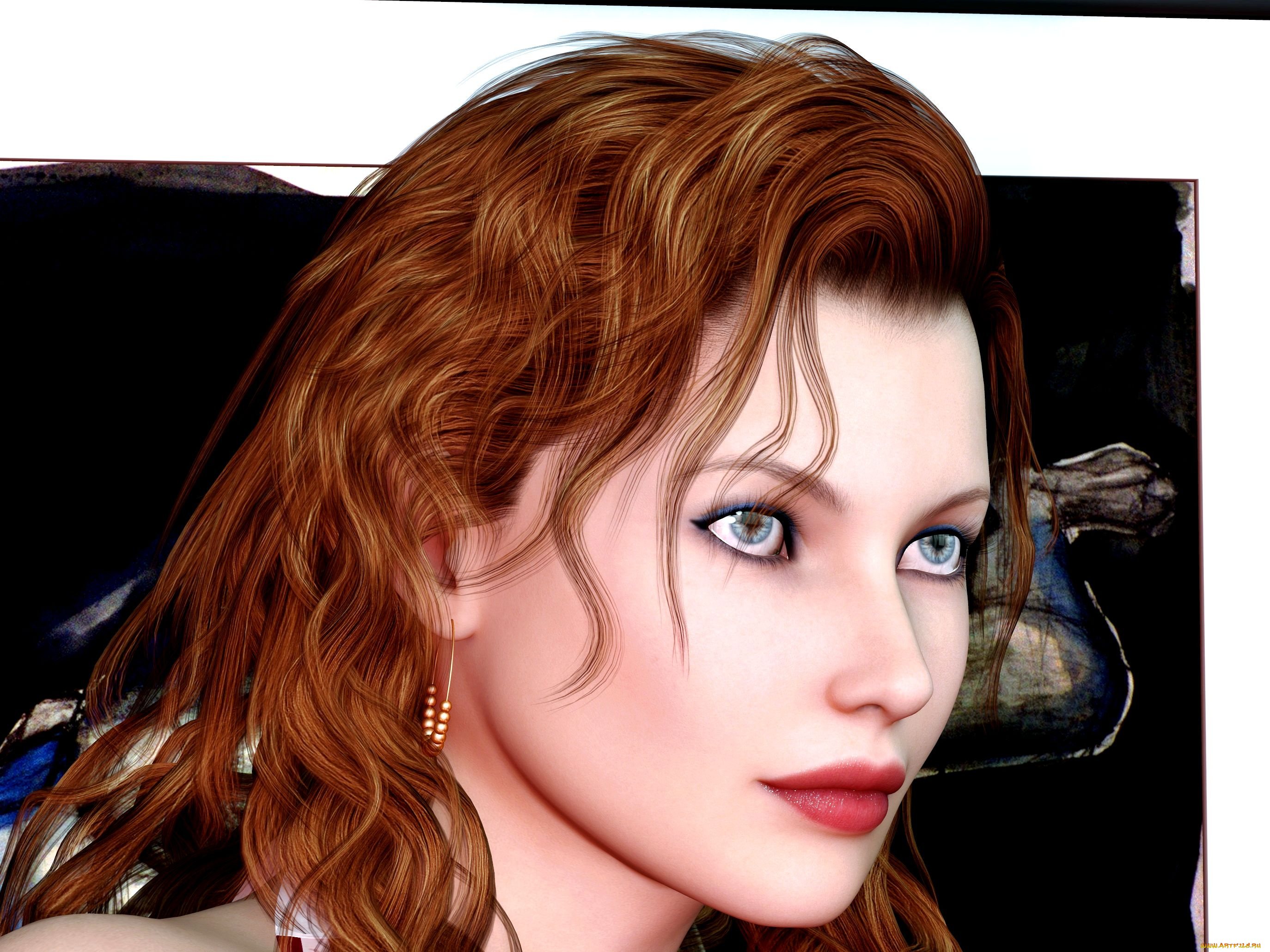 3д, графика, портрет, , portraits, взгляд, девушка, фон, рыжая