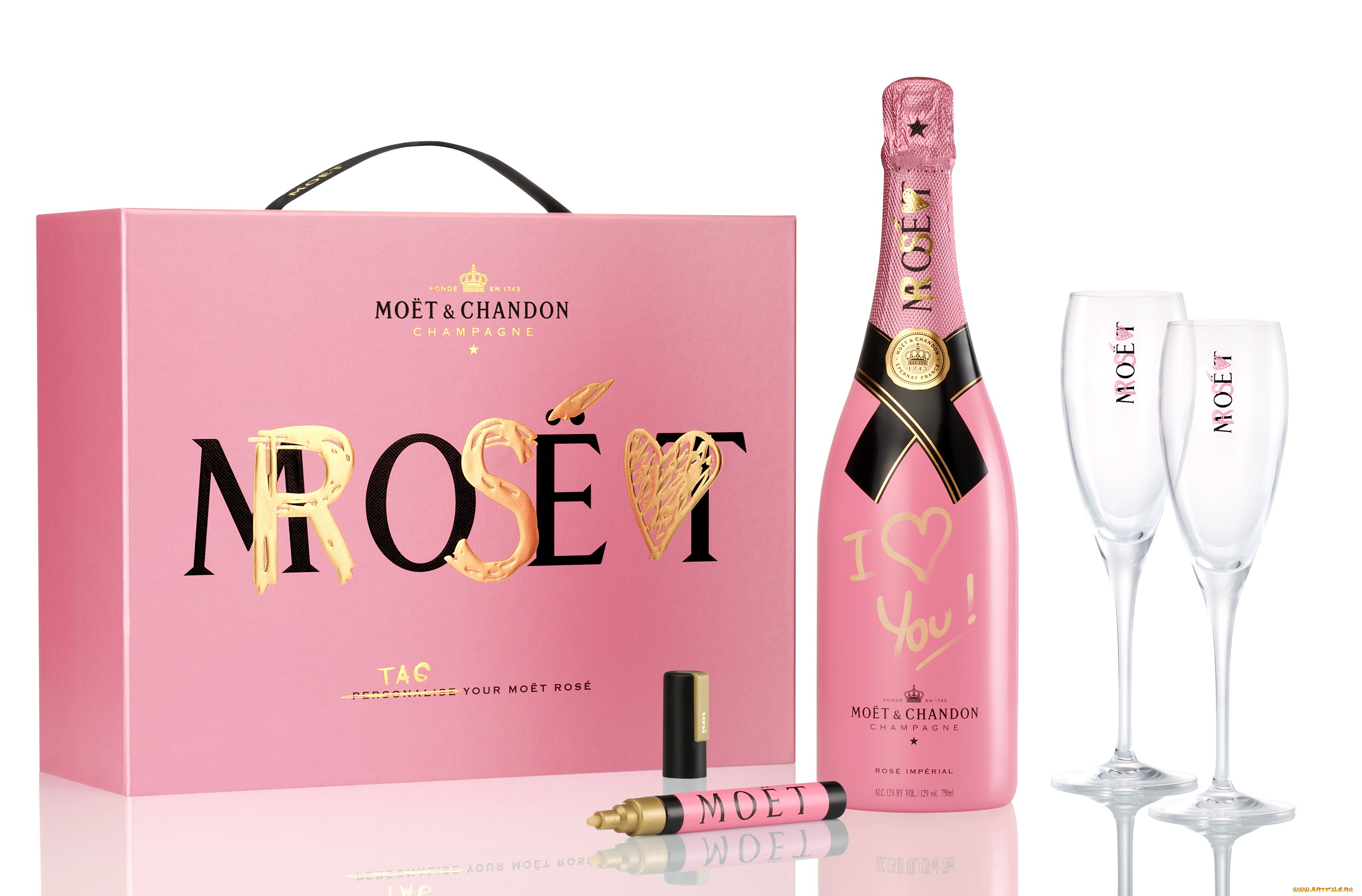 бренды, moet, &, chandon, розовое, бокалы, шампанское