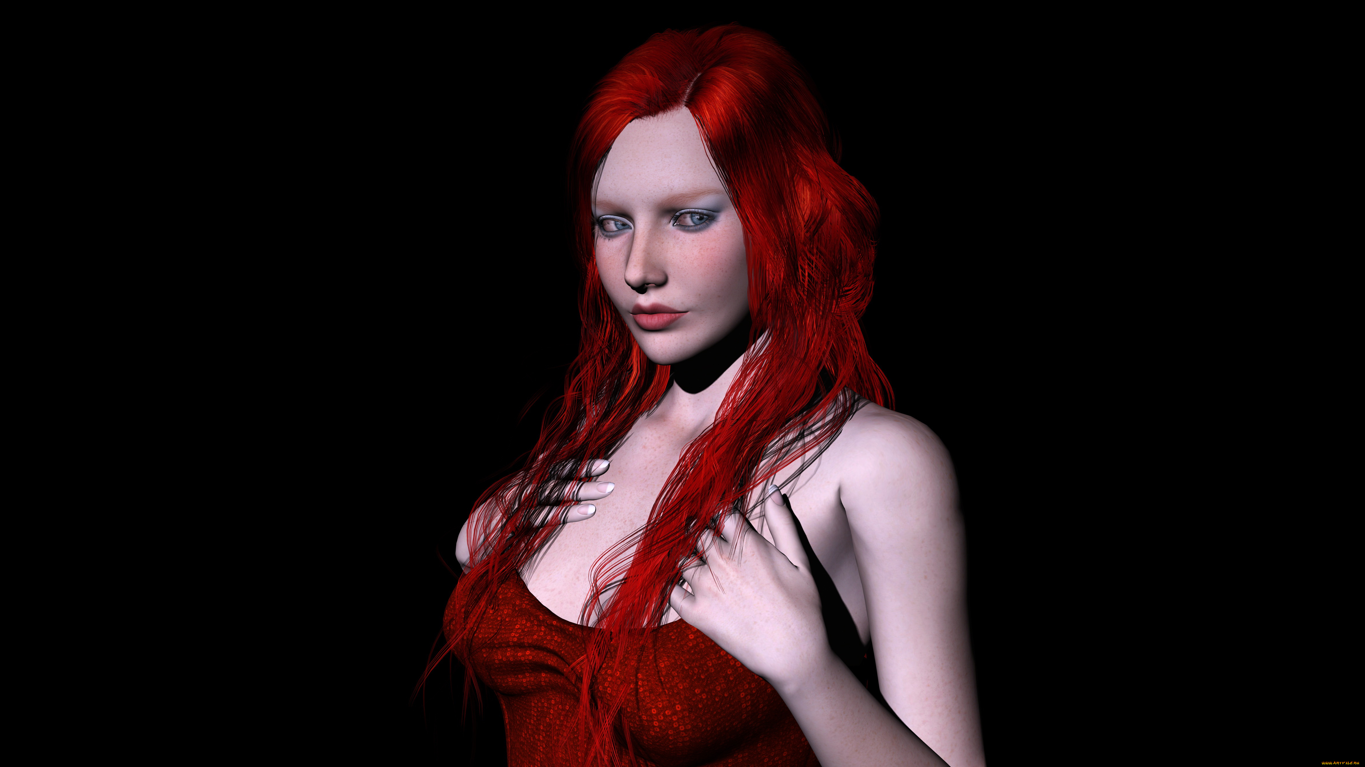 3д, графика, люди, , people, фон, рыжая, взгляд, девушка