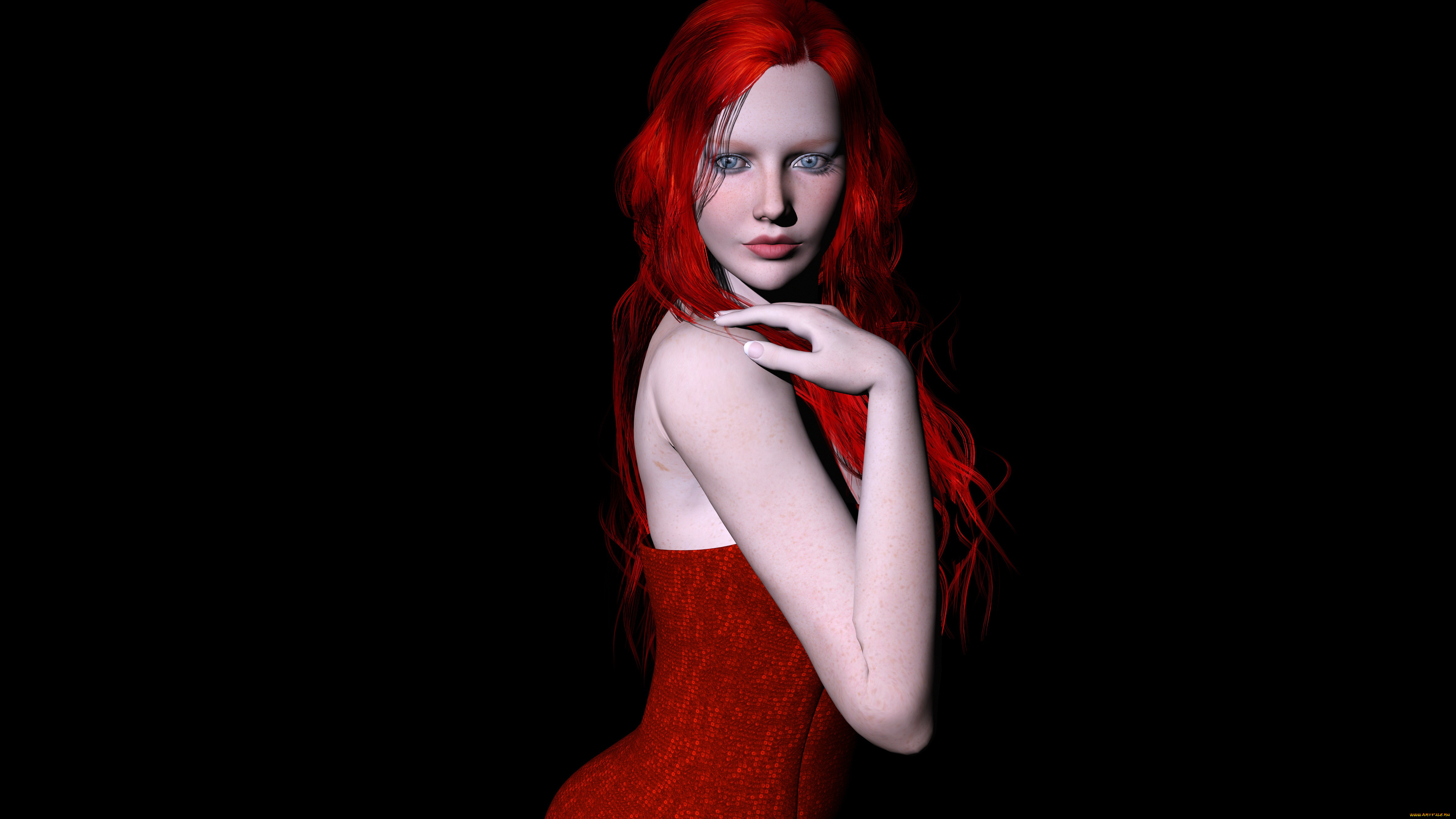 3д, графика, люди, , people, фон, взгляд, девушка, рыжая