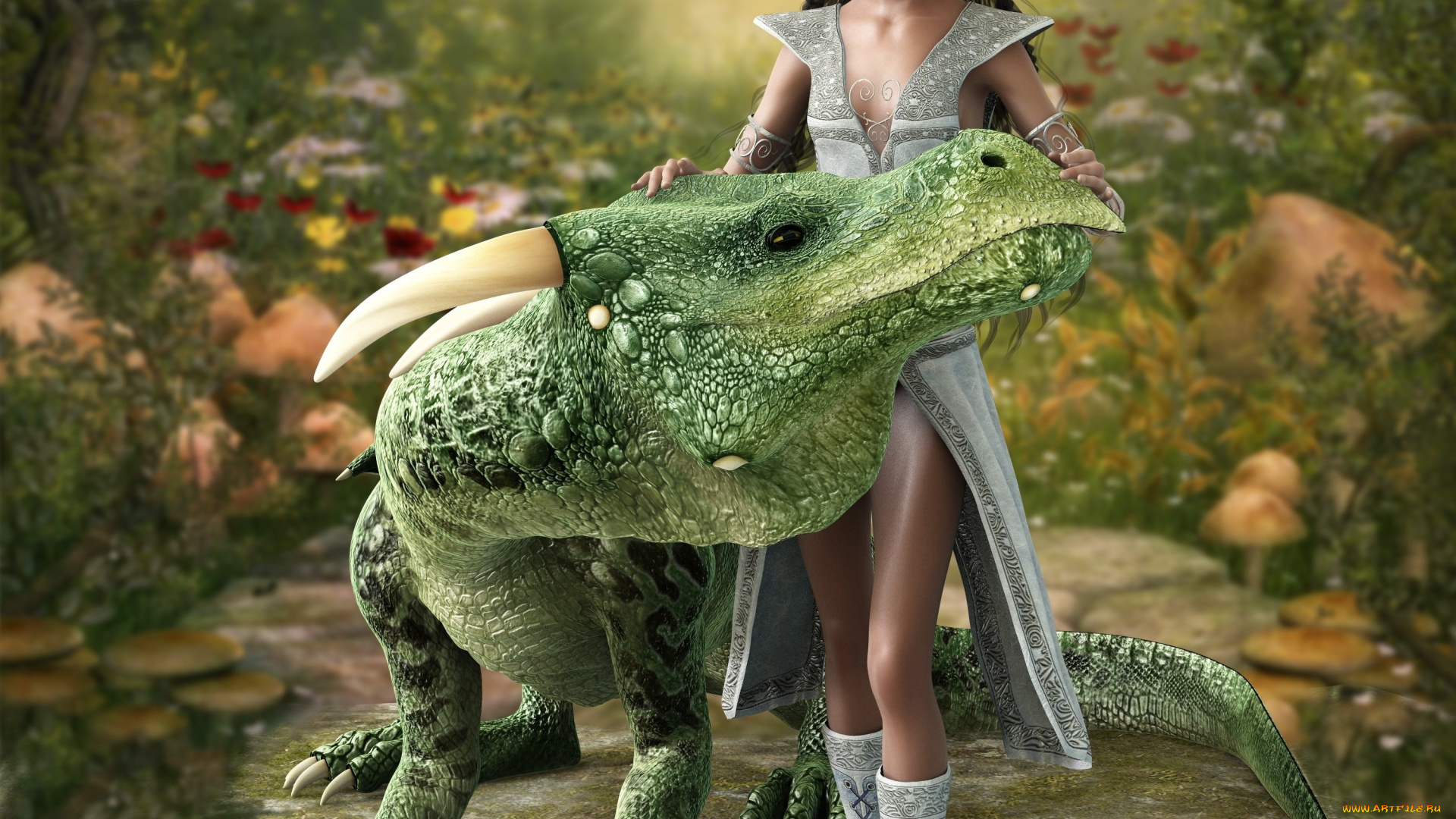 3д, графика, эльфы, , elves, фон, взгляд, девушка, дракон