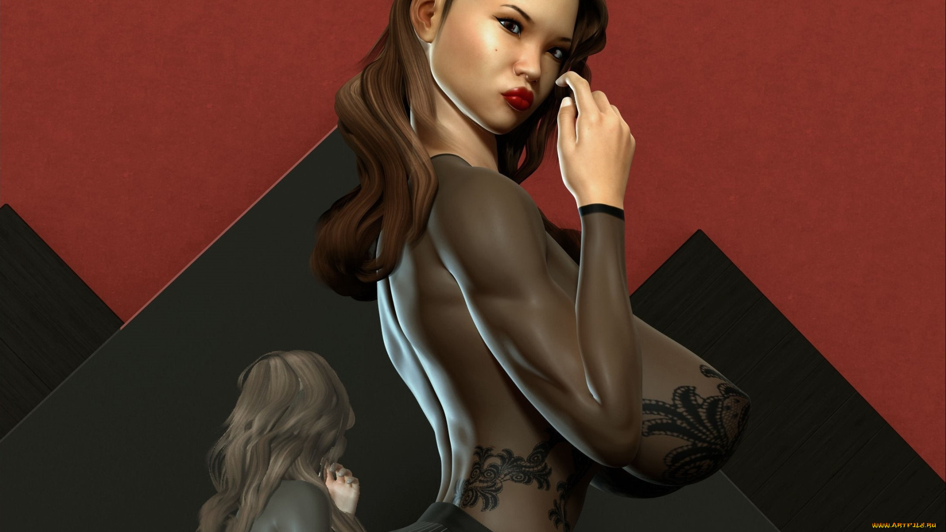 3д, графика, люди, , people, девушка, взгляд, фон