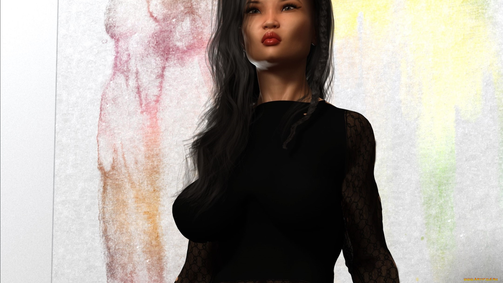 3д, графика, люди, , people, девушка, взгляд, фон