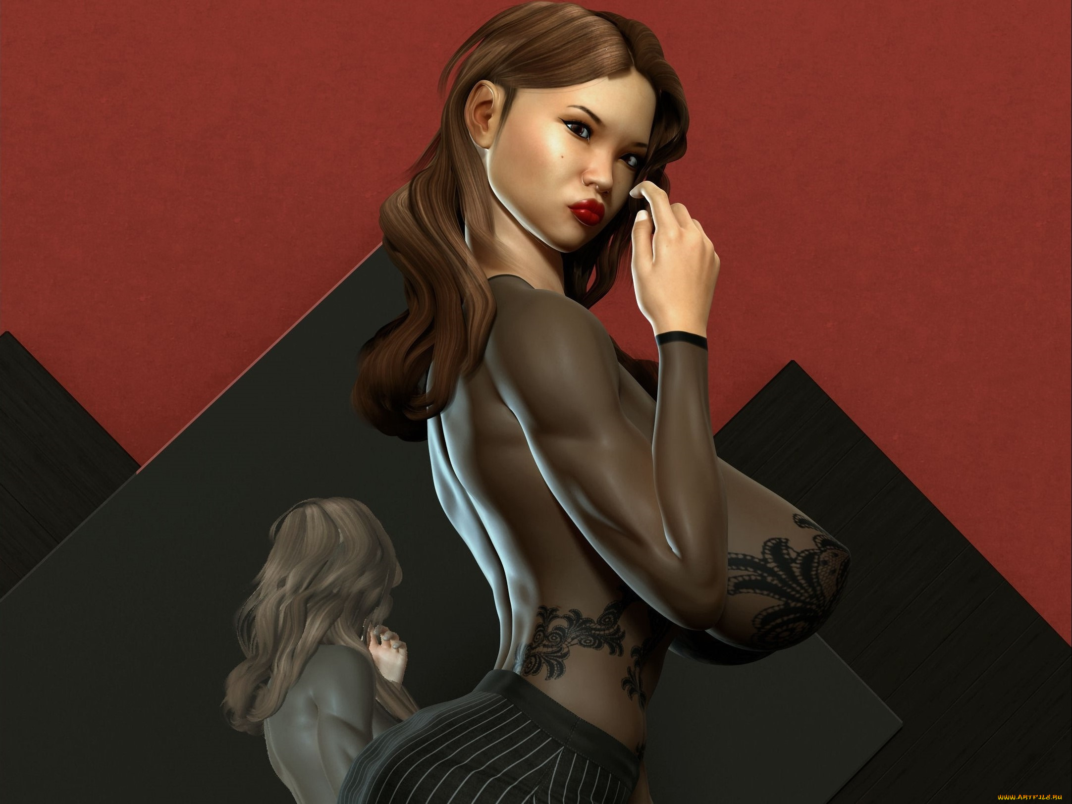 3д, графика, люди, , people, девушка, взгляд, фон