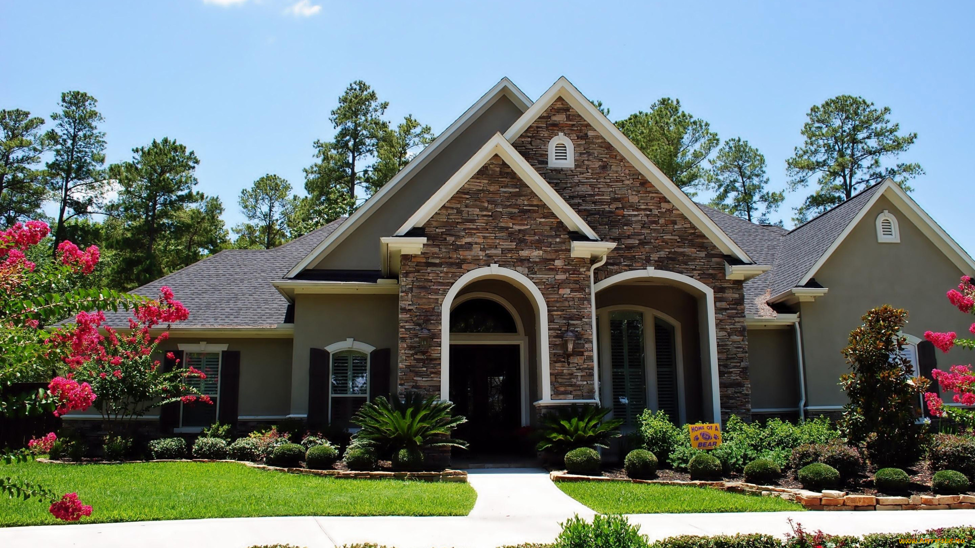 города, -, здания, , дома, дом, клумбы, лужайка, цветы