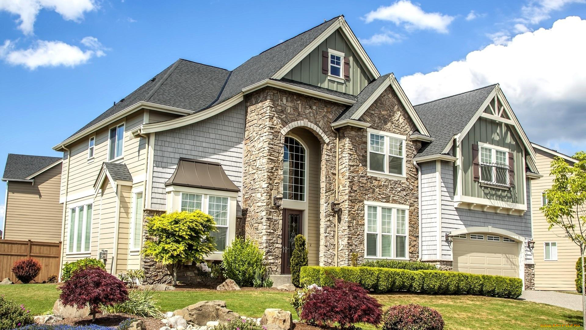 города, -, здания, , дома, дом, кусты