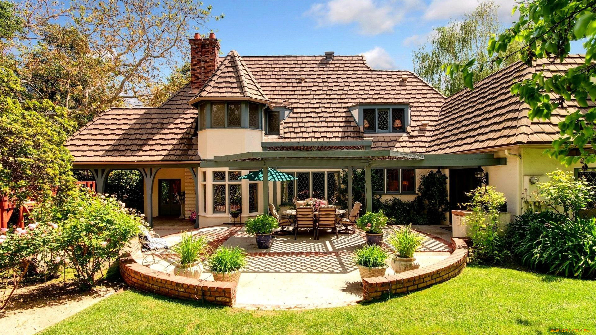 города, -, здания, , дома, лужайка, беседка