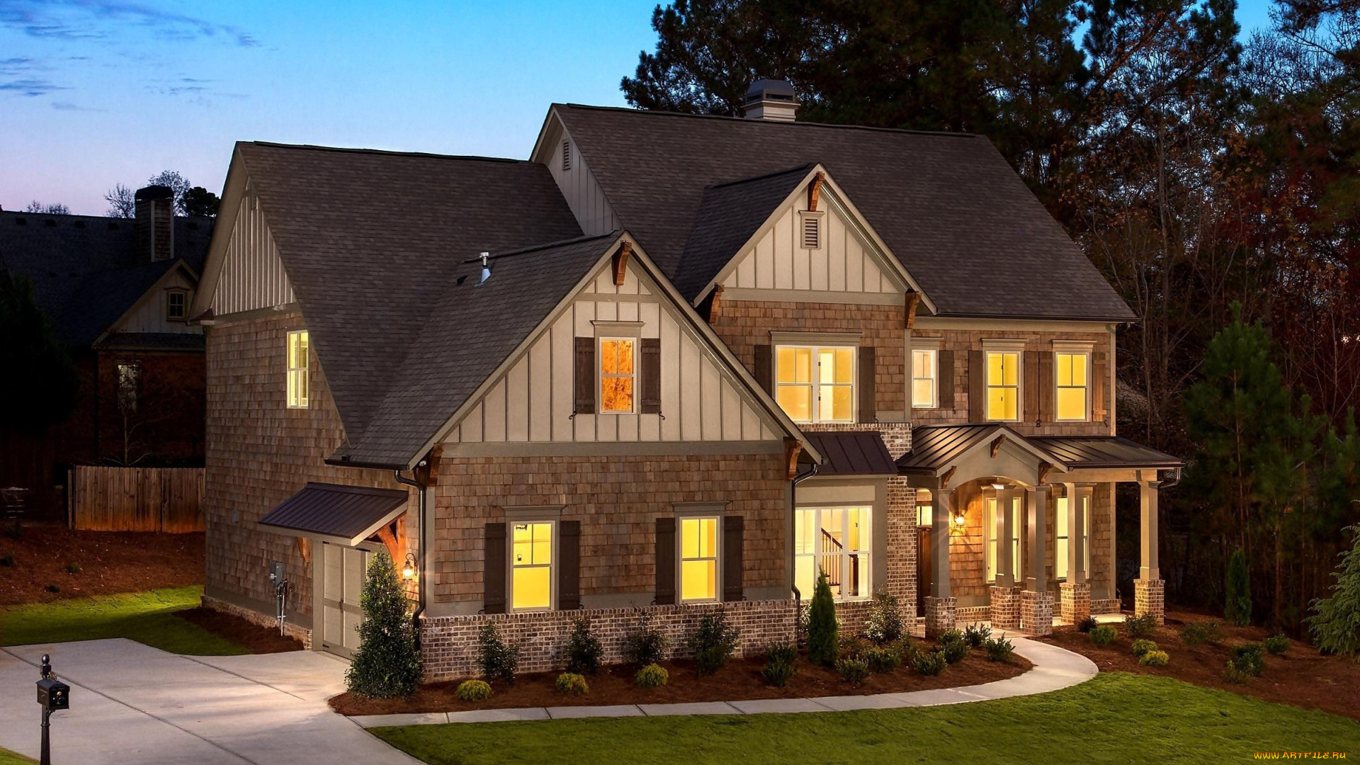 города, -, здания, , дома, вечер, дом, освещение