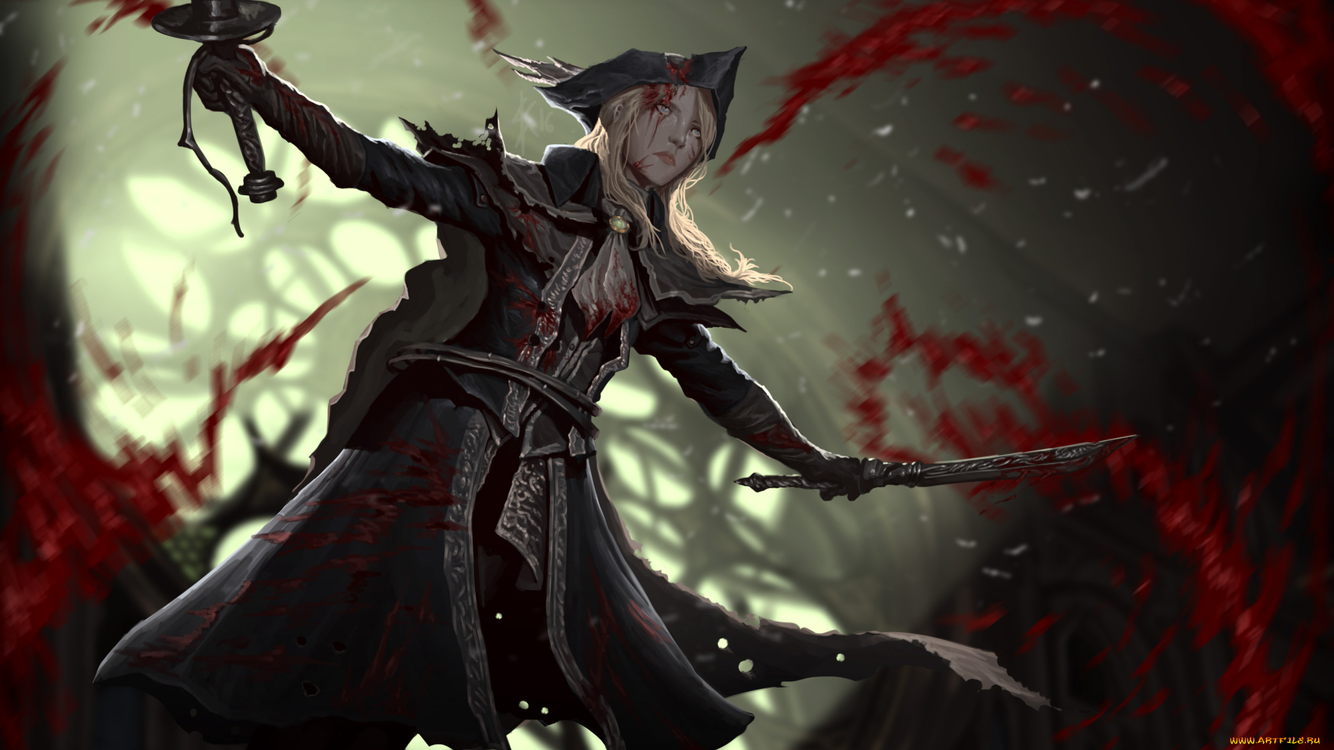 видео, игры, bloodborne, фон, взгляд, девушка, кинжал