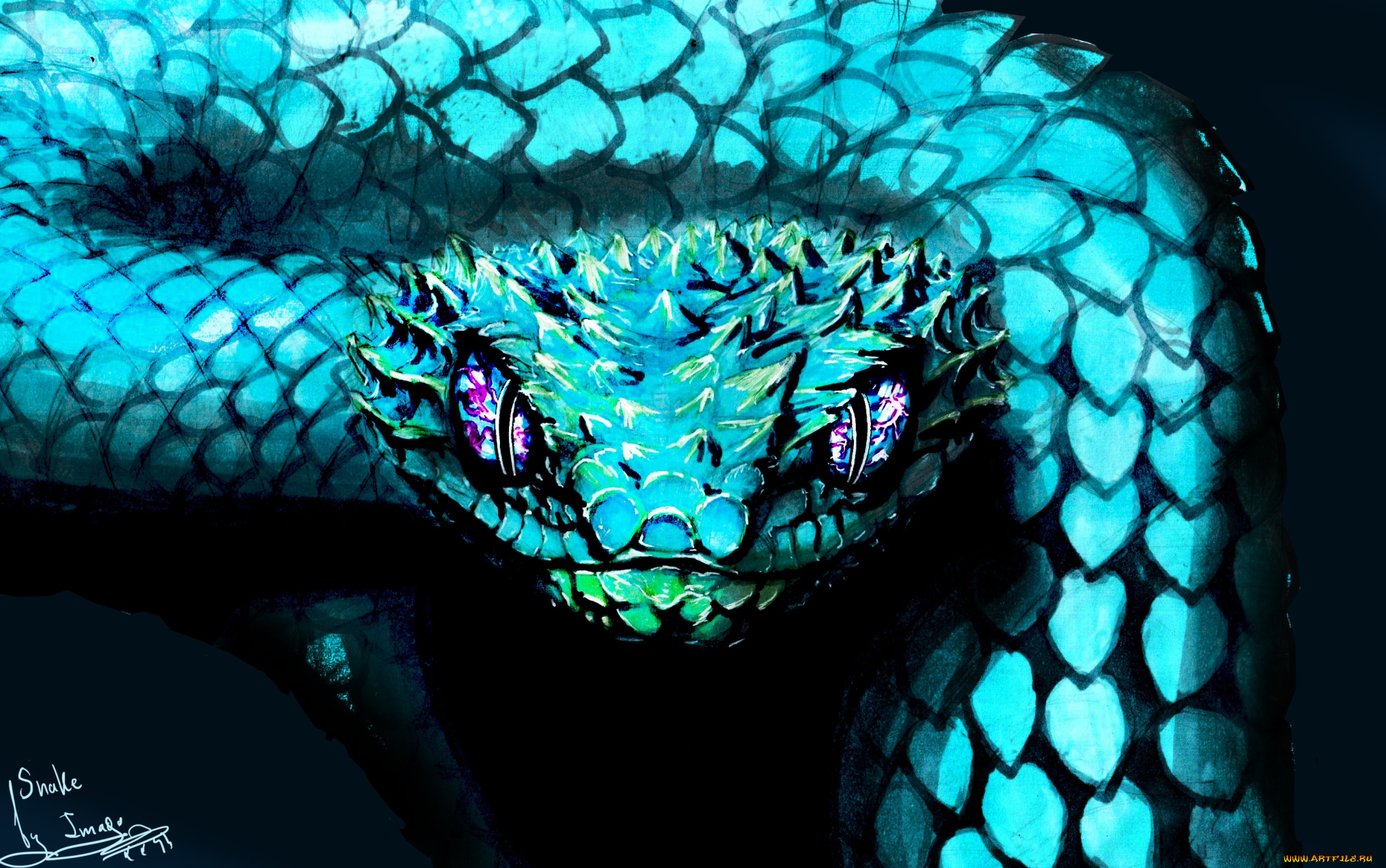 рисованное, животные, , змеи, взгляд, шипы, змея