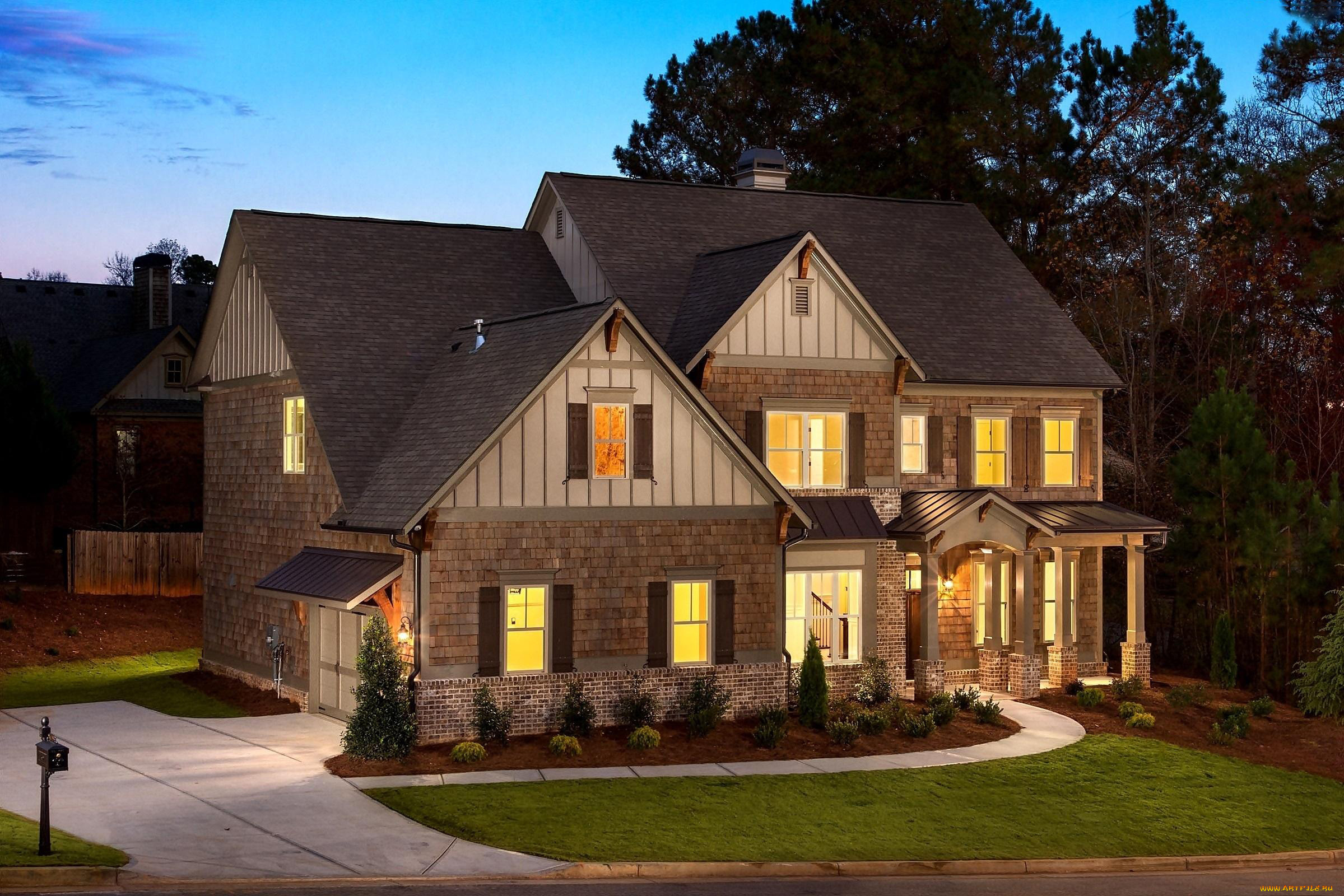 города, -, здания, , дома, вечер, дом, освещение