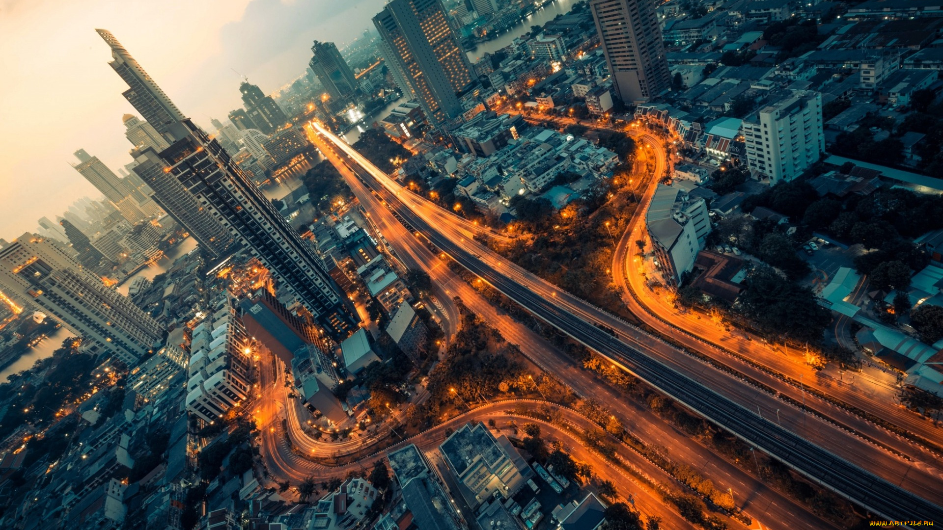 бангкок, тайланд, города, бангкок, , таиланд, skyscrapers, thailand, город, bangkok, небоскребы, city, lights, evening, sunset, закат, автострада, motorway, столица, the, capital, of, крунгтеп