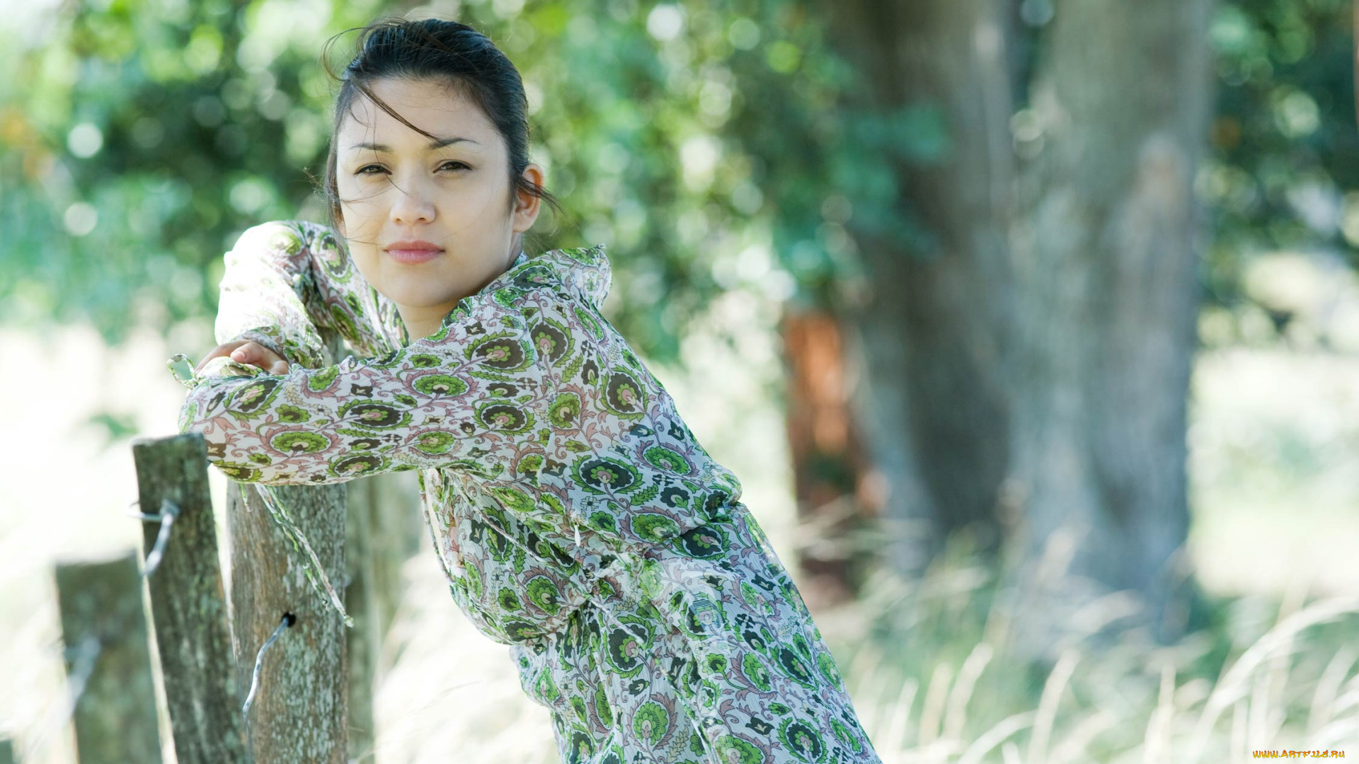 девушки, -unsort, , азиатки, забор, блузка, лето