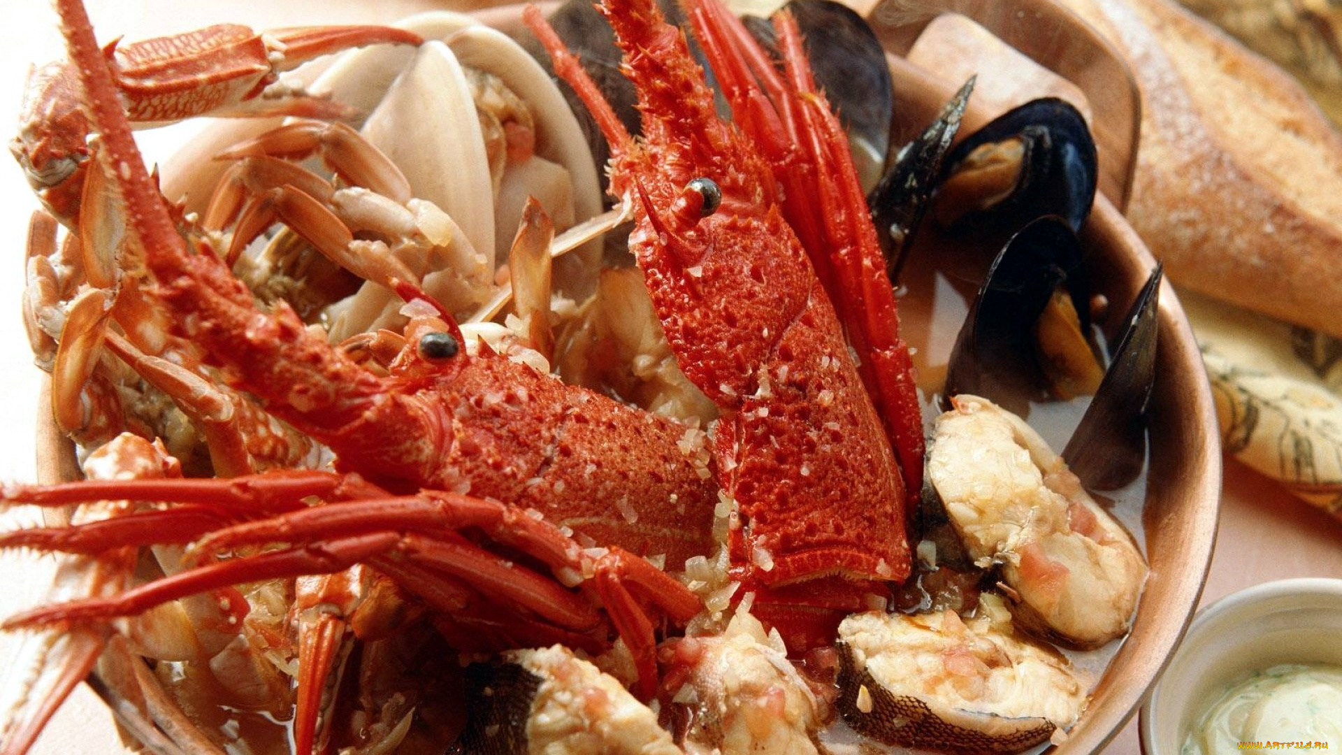еда, рыбные, блюда, , с, морепродуктами, лобстер
