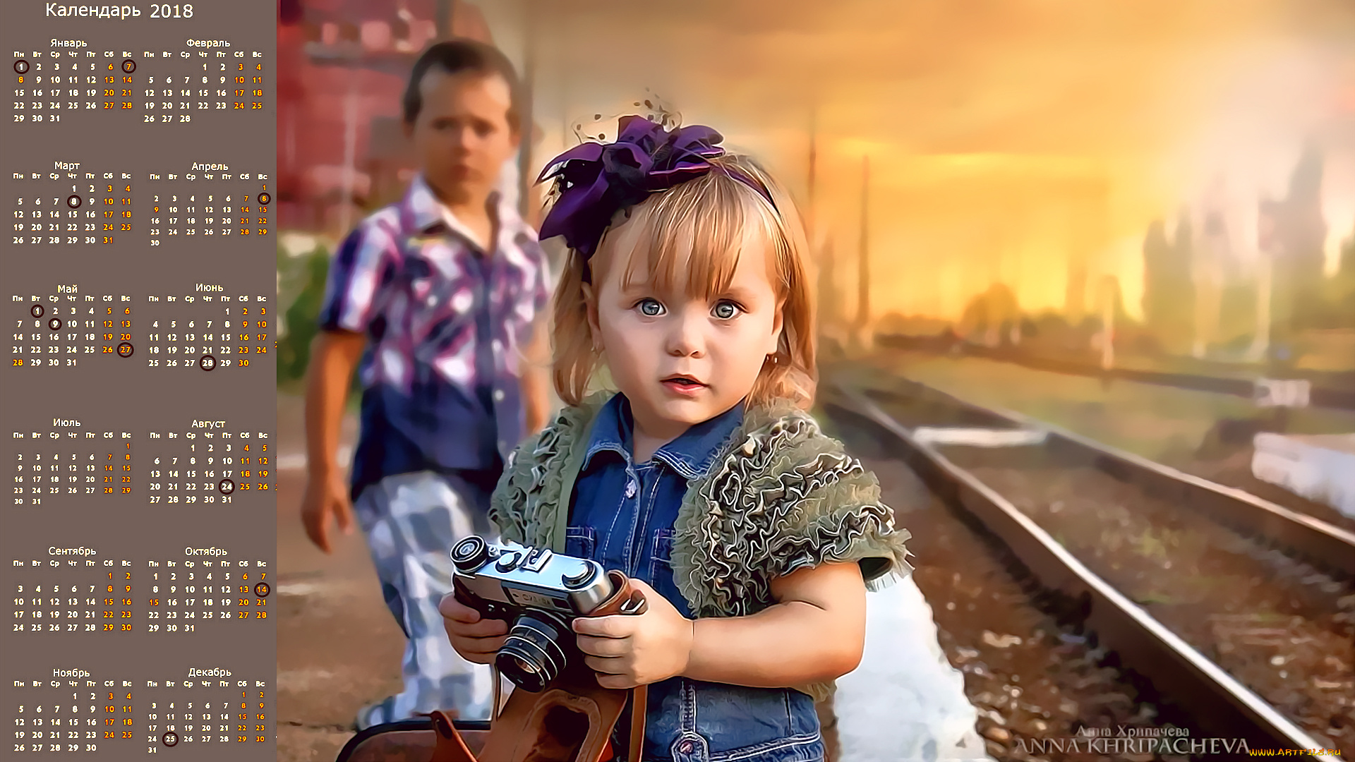 календари, компьютерный, дизайн, фотоаппарат, девочка, взгляд, рельсы