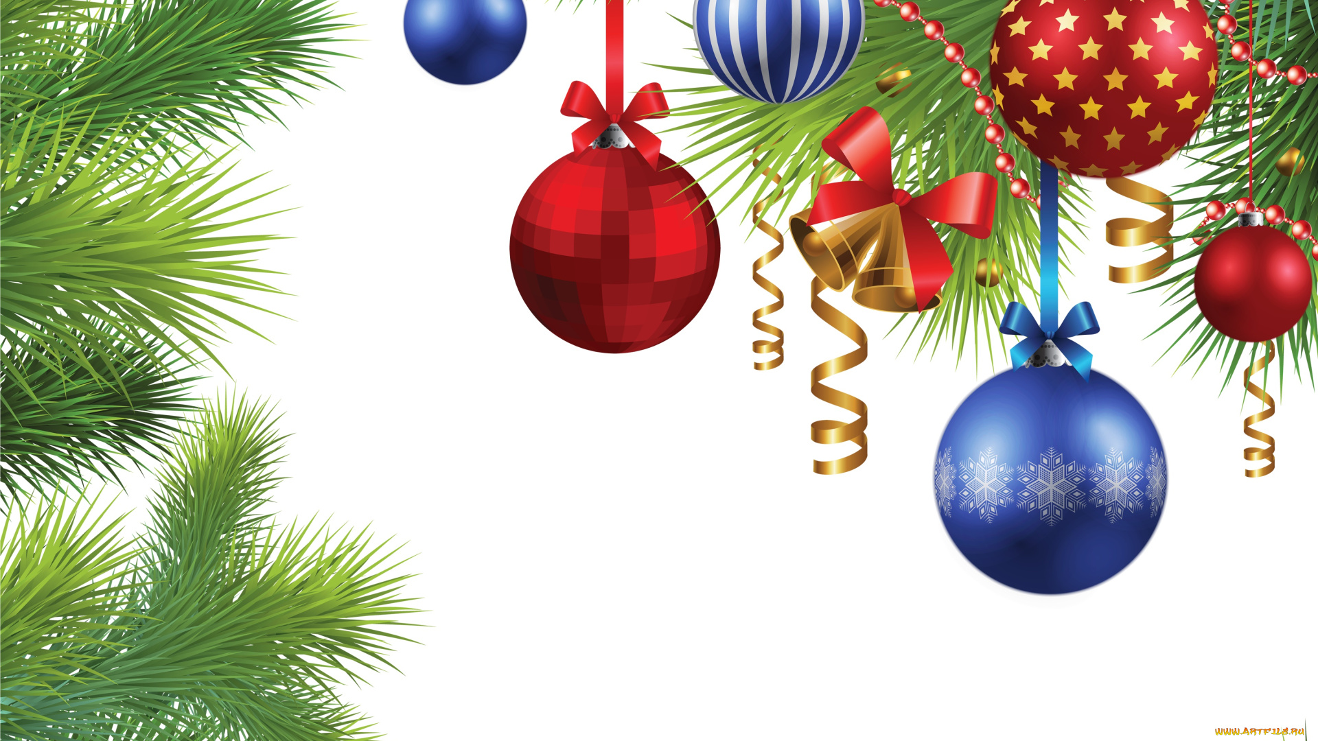 праздничные, векторная, графика, , новый, год, ветки, шары, праздник