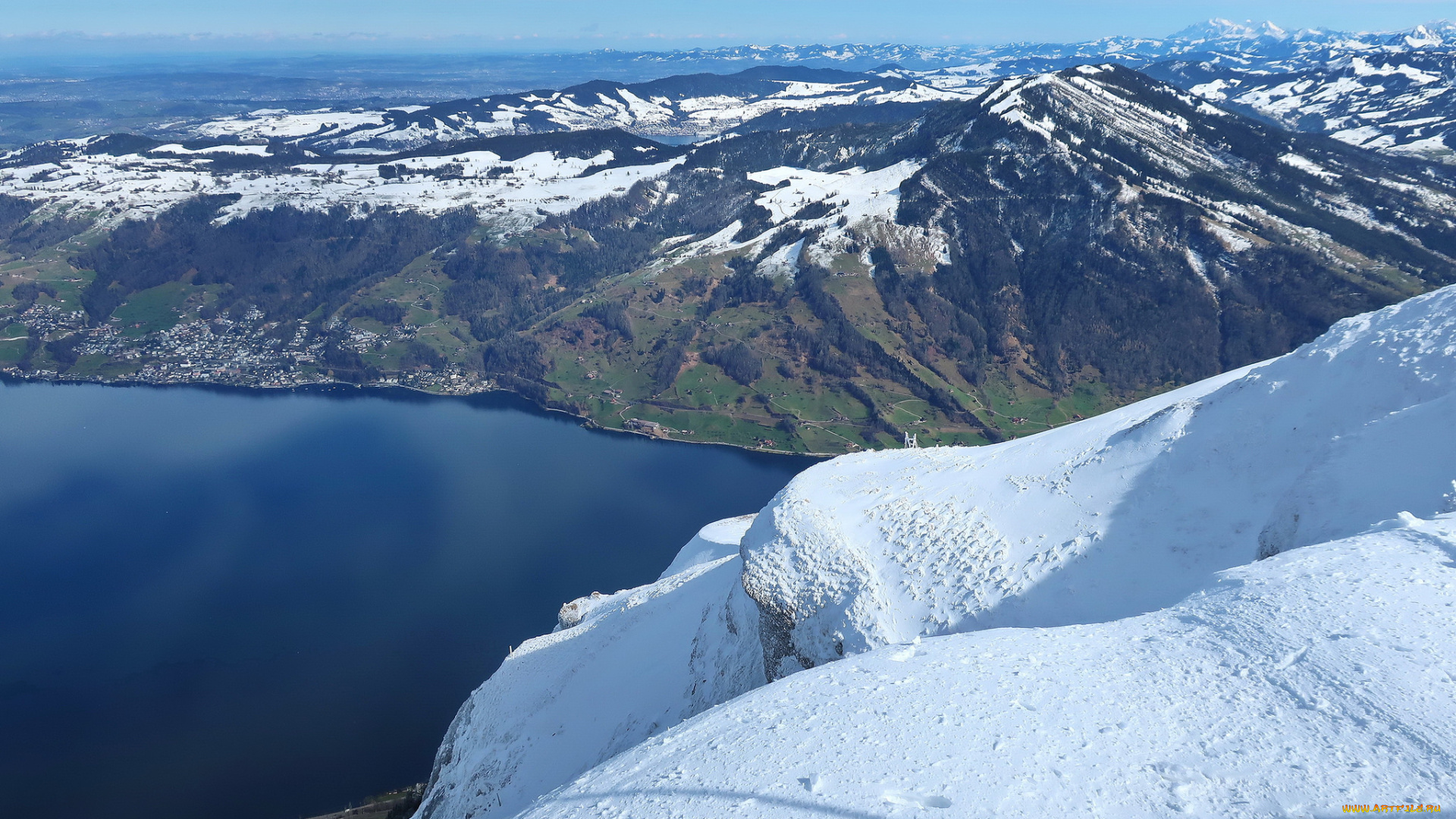 природа, пейзажи, снег, горы, озеро