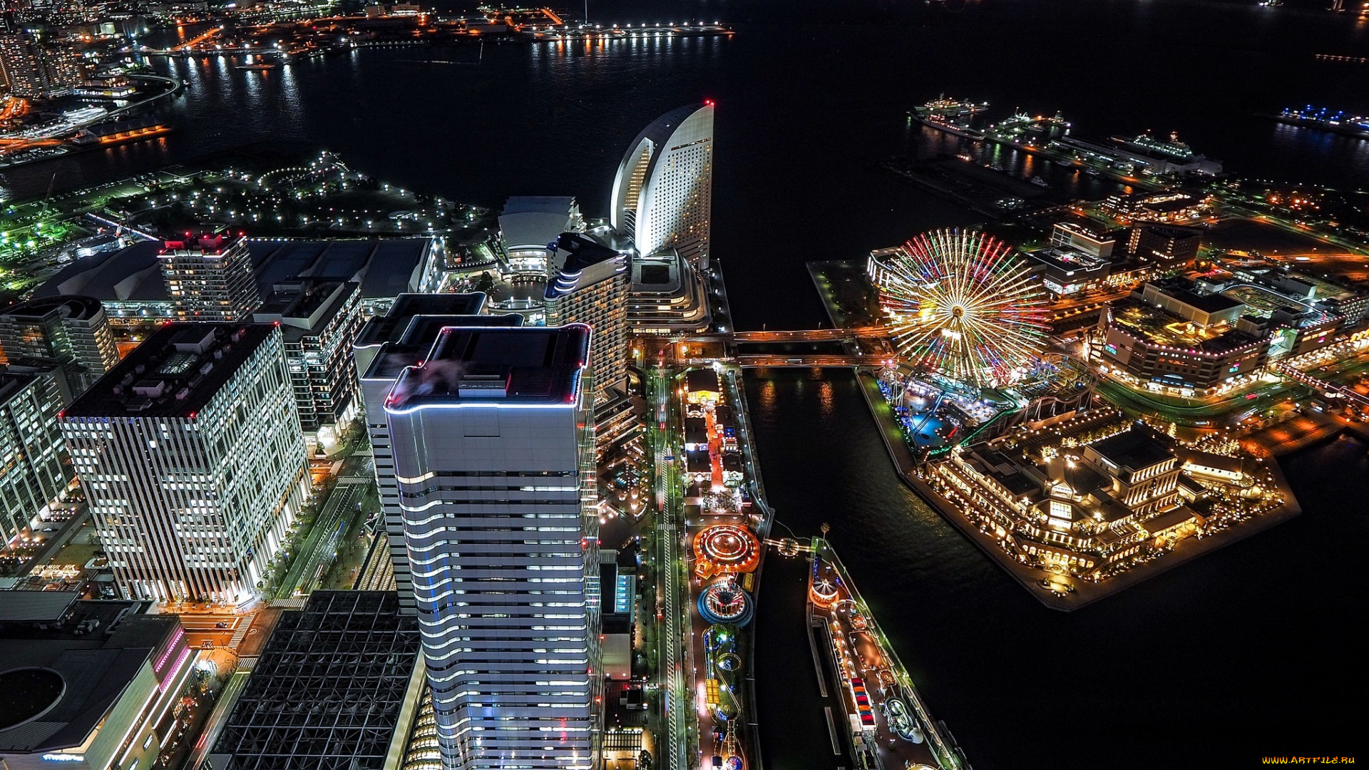 токио, Япония, города, токио, , ferris, wheel, ночь, palette, town, огни, cityscape, night, tokyo, japan, городской, пейзаж, city, lights, город