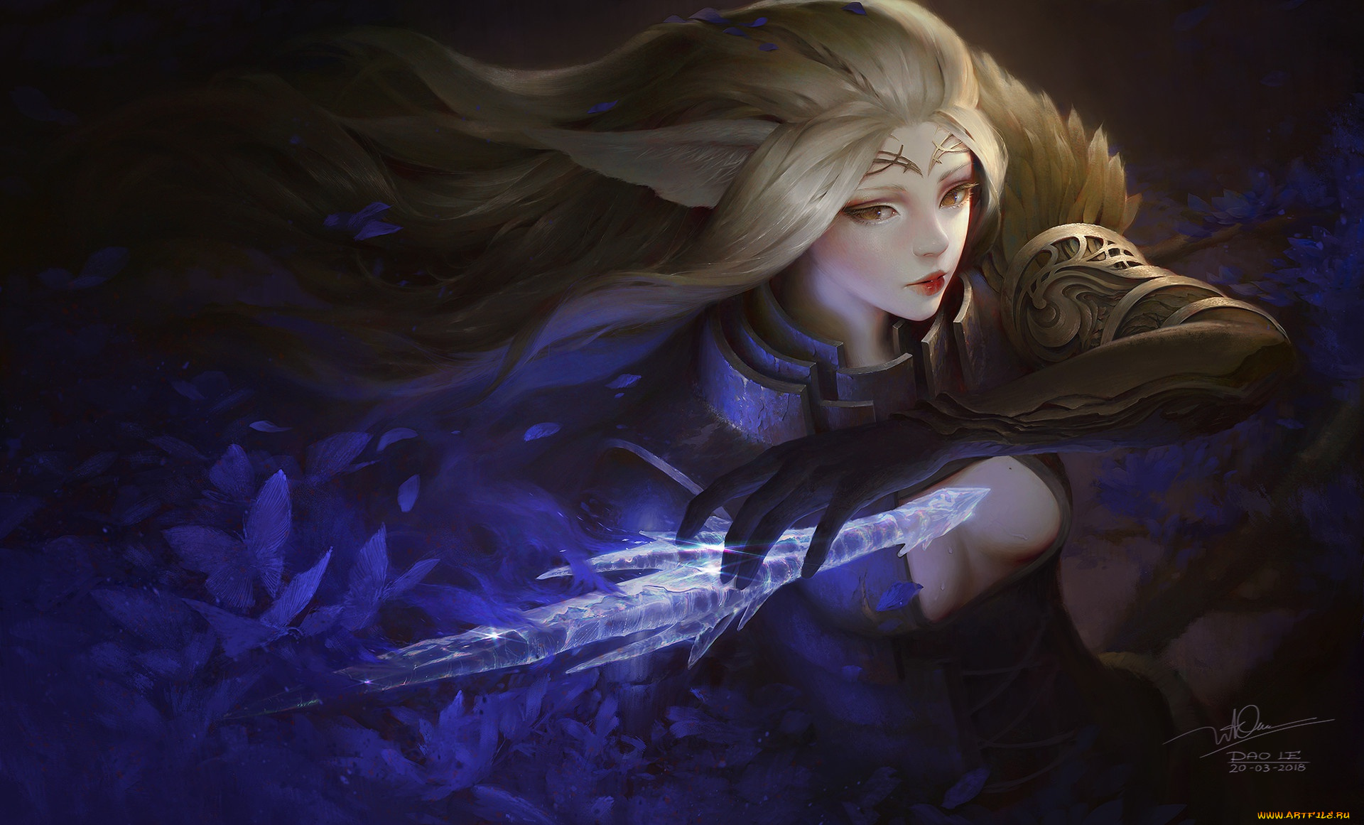 фэнтези, девушки, взгляд, девушка, магия, лед, арт