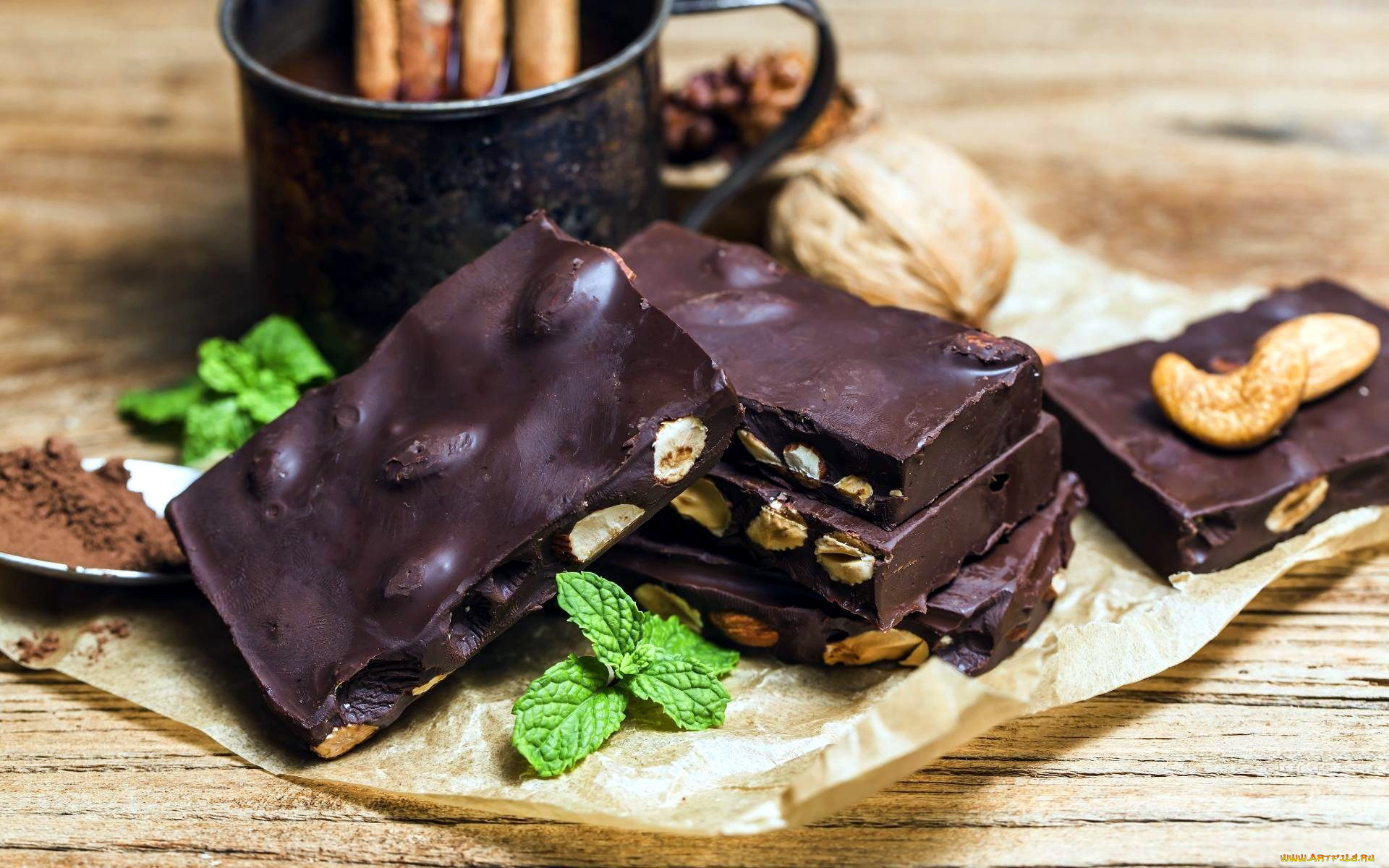 еда, конфеты, , шоколад, , сладости, шоколад, орехи, мята
