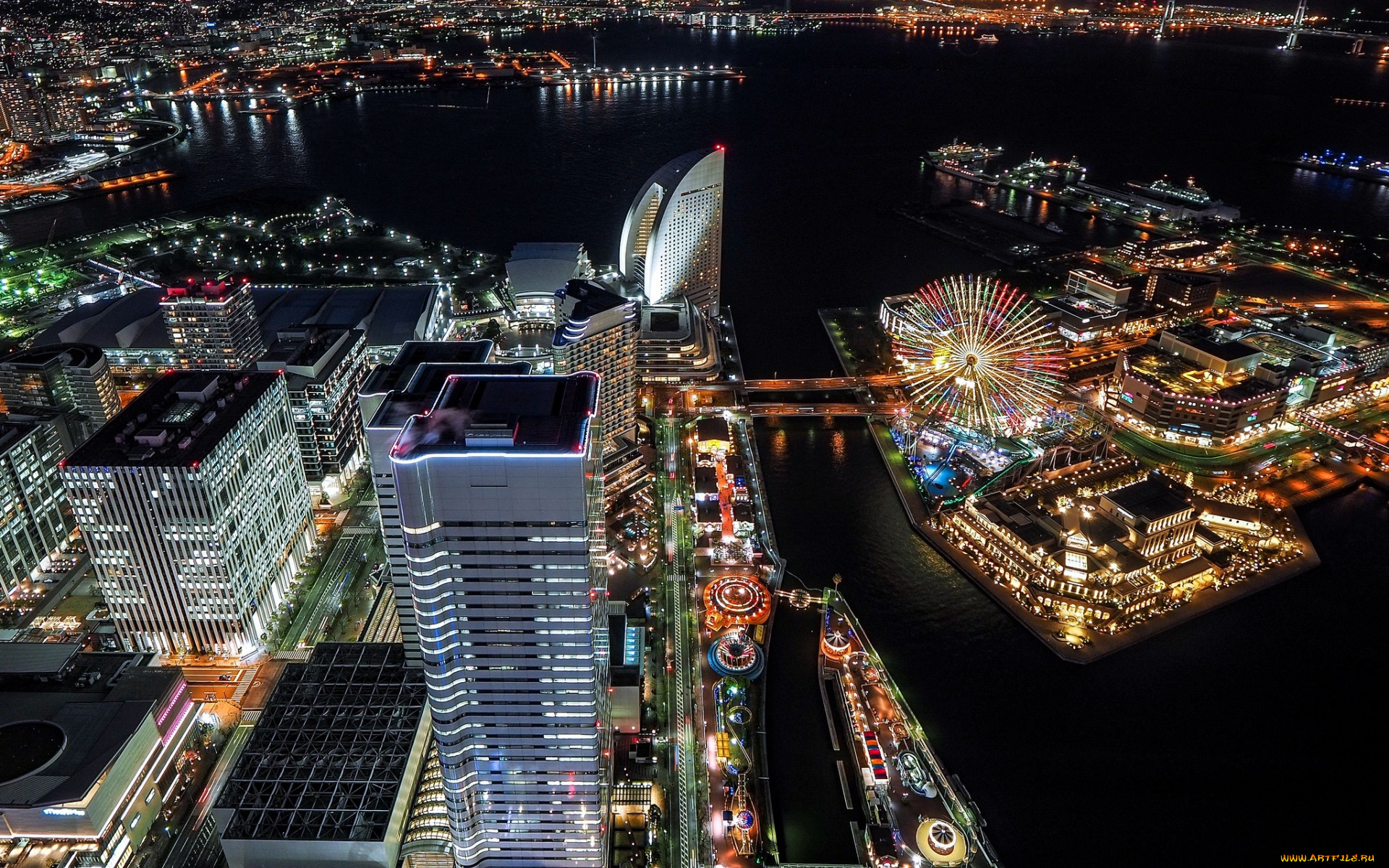 токио, Япония, города, токио, , ferris, wheel, ночь, palette, town, огни, cityscape, night, tokyo, japan, городской, пейзаж, city, lights, город