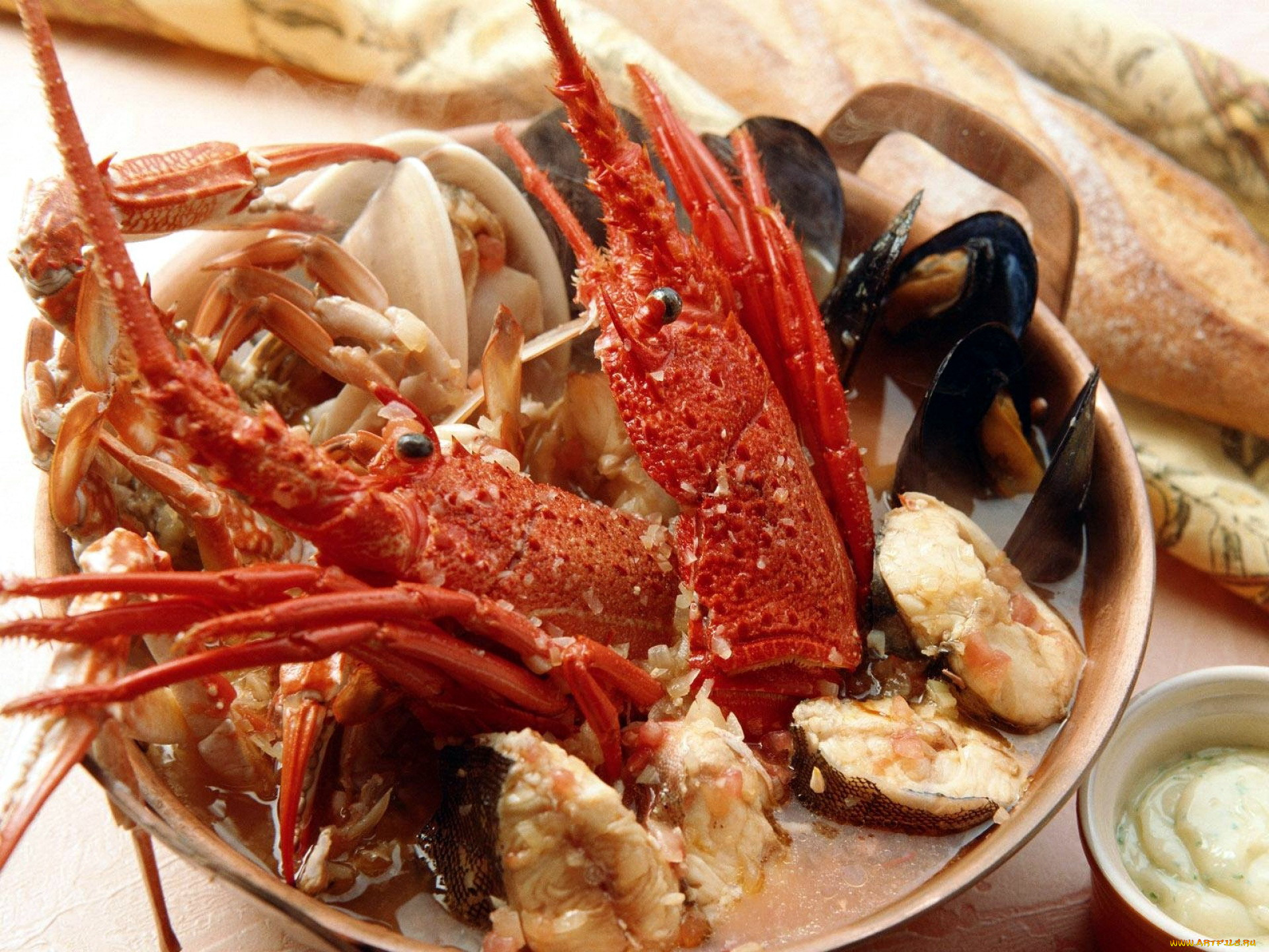 еда, рыбные, блюда, , с, морепродуктами, лобстер