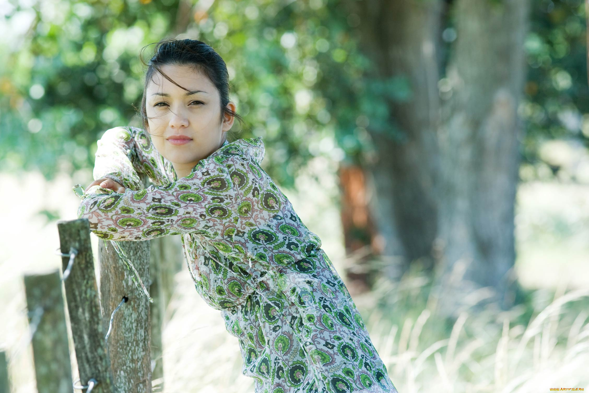 девушки, -unsort, , азиатки, забор, блузка, лето