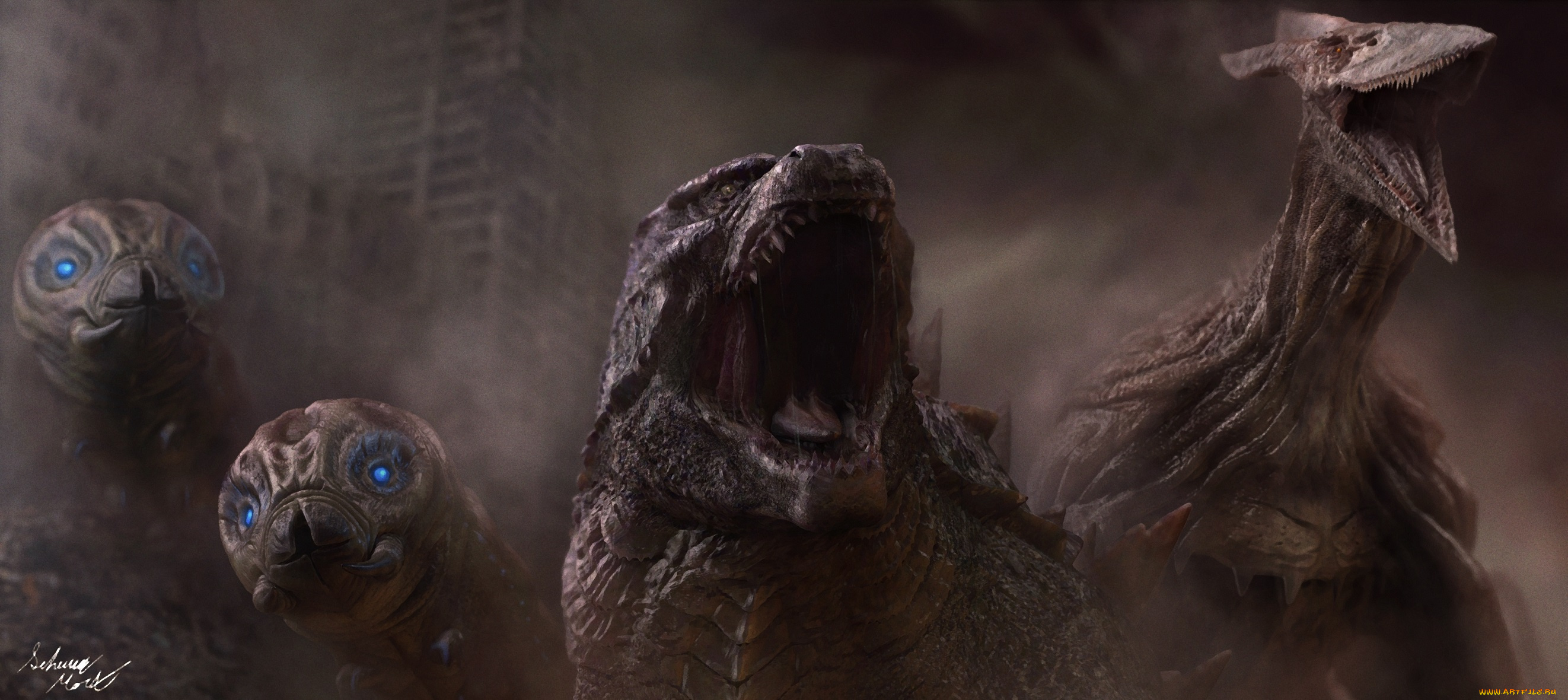 фэнтези, существа, монстры, ужас, пасть, art, ночь, mothras, хищники