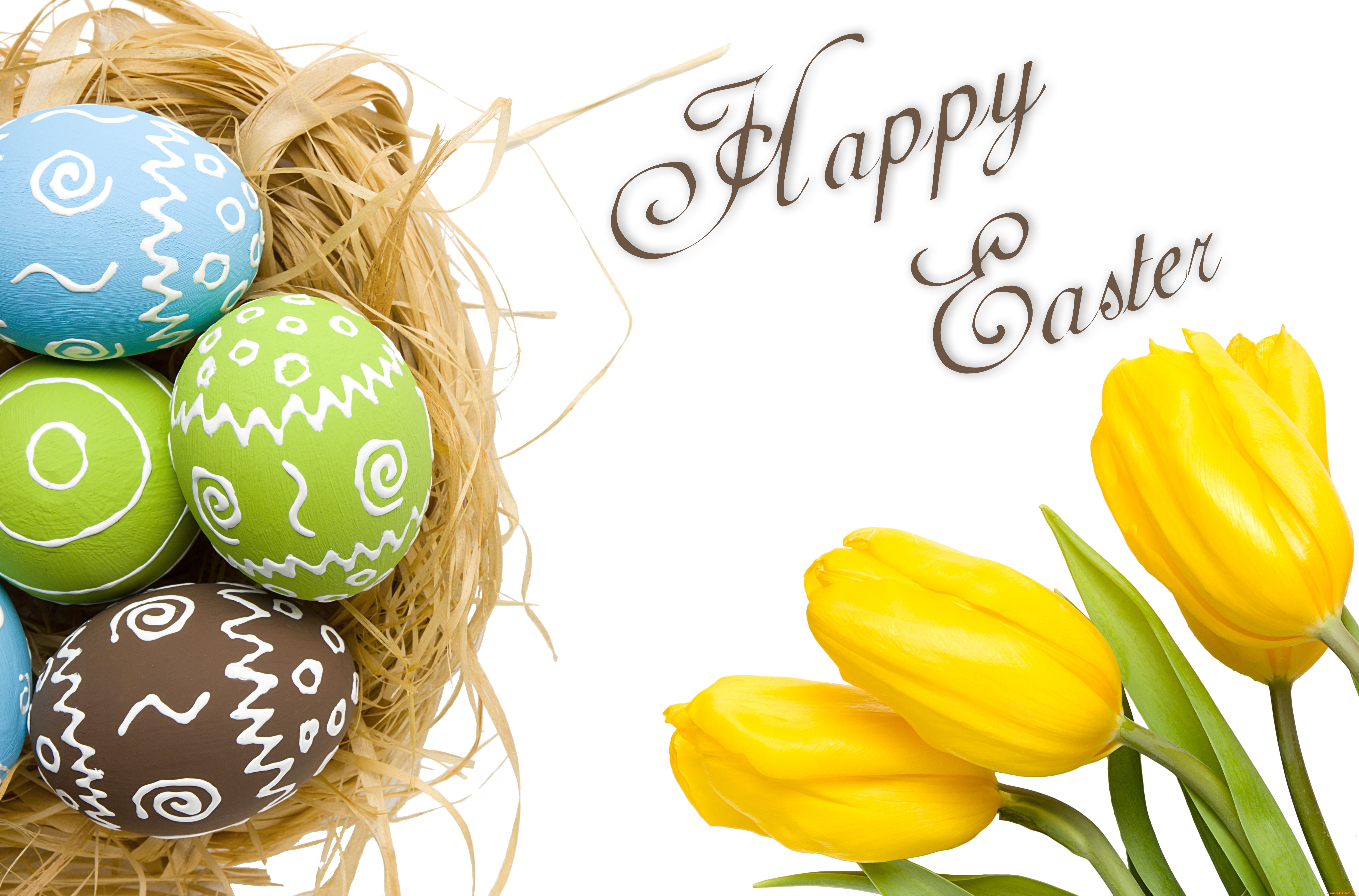 праздничные, пасха, желтые, тюльпаны, крашеные, яйца, на, пасху