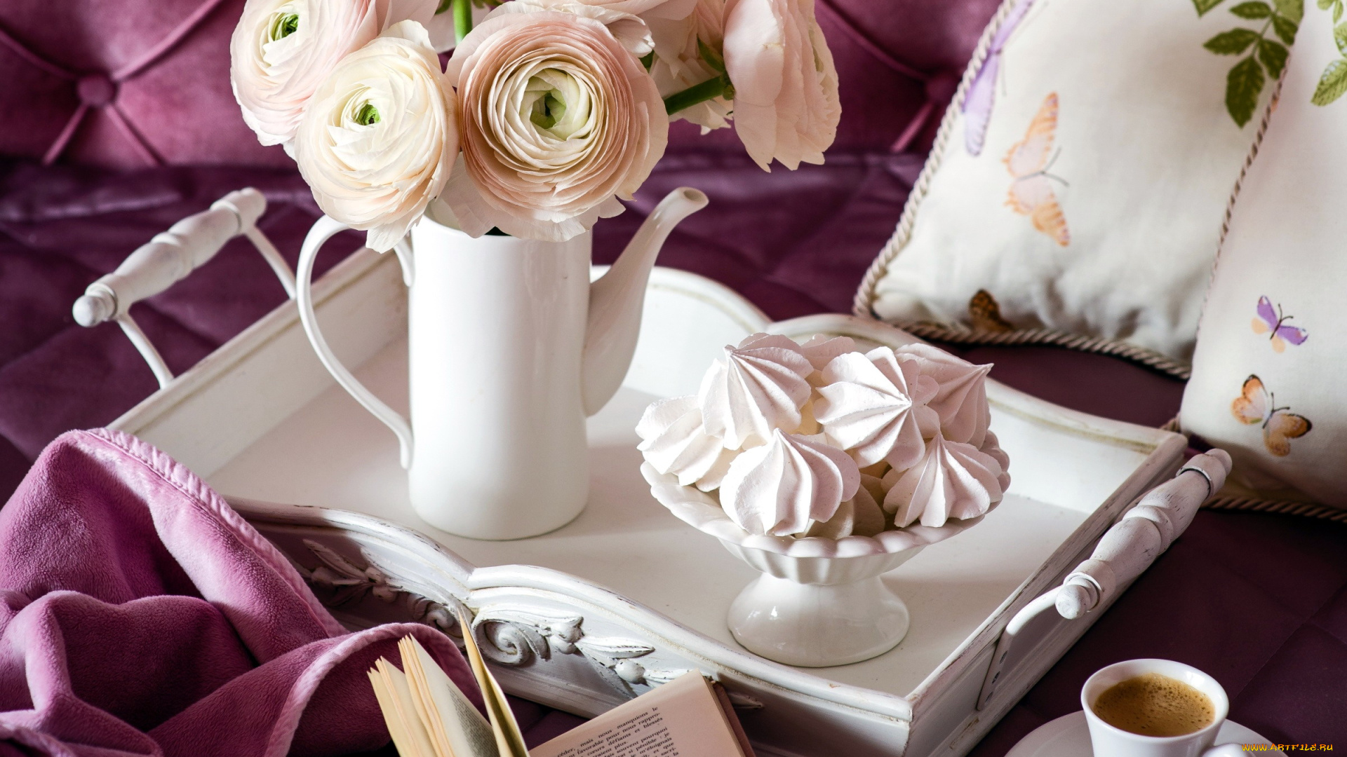 еда, натюрморт, кофе, зефир, букет