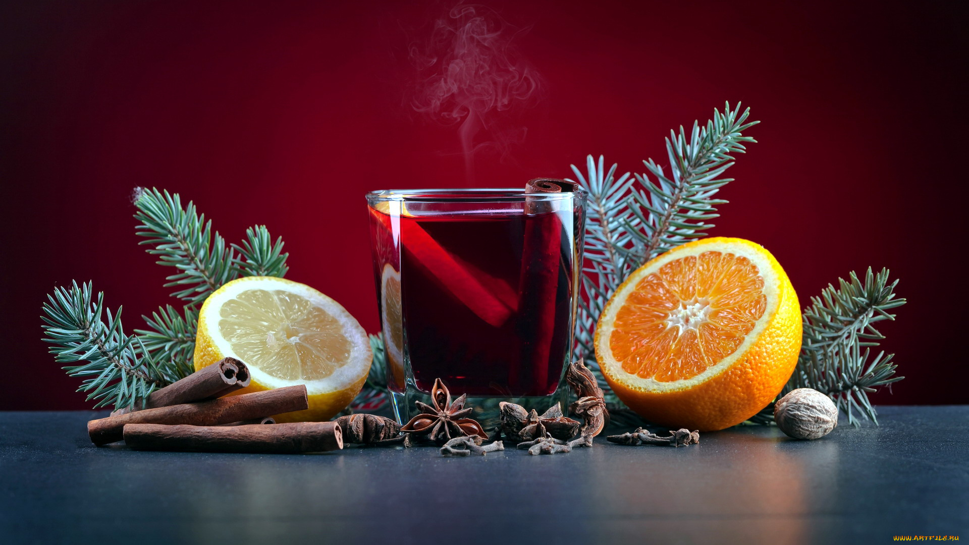 праздничные, угощения, глинтвейн, корица, апельсин