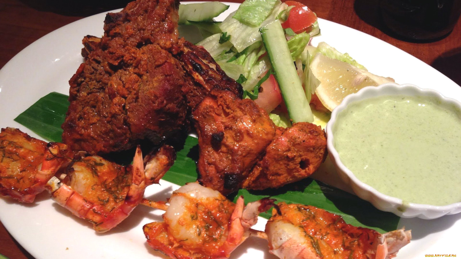 еда, рыбные, блюда, , с, морепродуктами, индийская, кухня, креветки