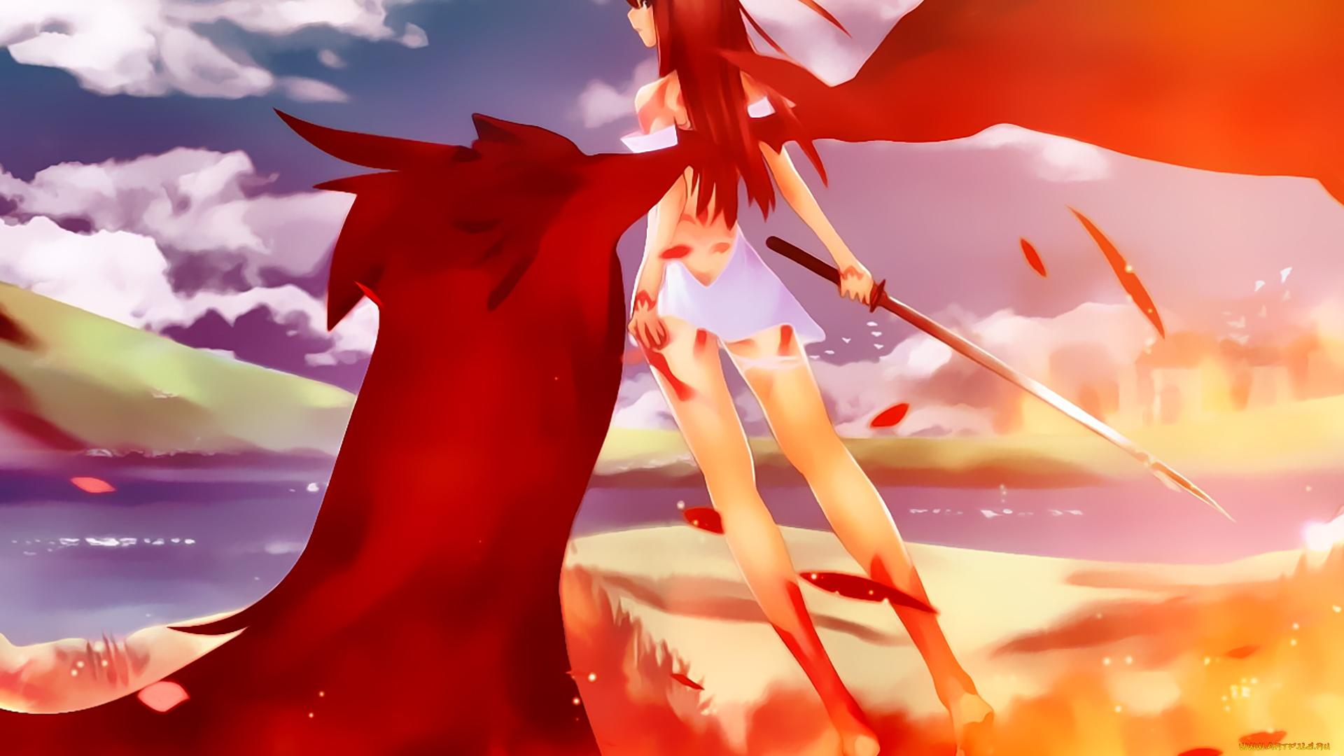 календари, аниме, крылья, красный, девушка, оружие, calendar, 2020