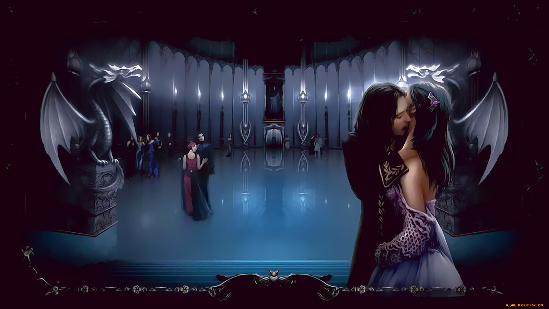 календари, фэнтези, вампир, зал, люди, дракон, скульптура, calendar, 2020