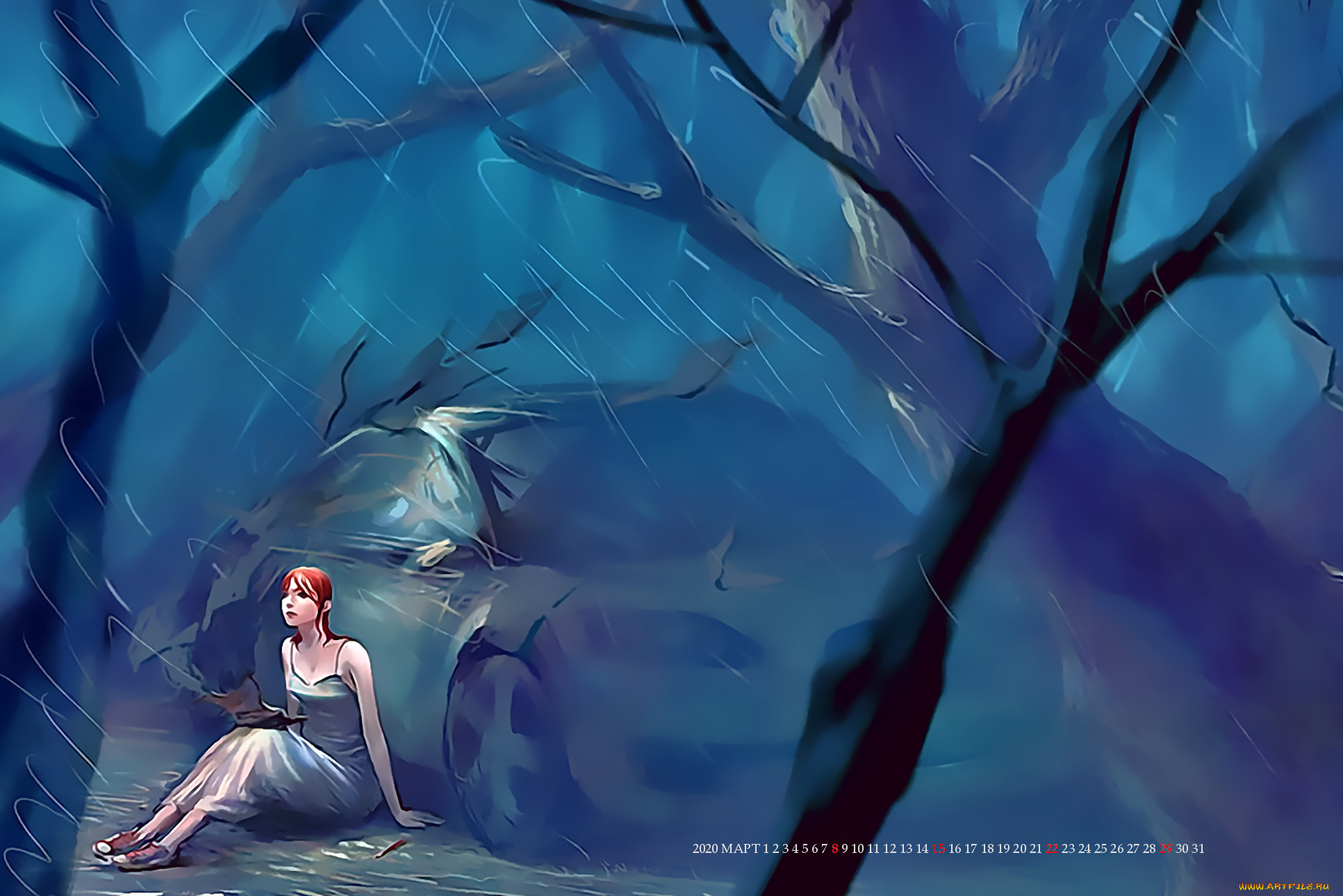 календари, рисованные, , векторная, графика, девушка, машина, дождь, деревья, природа, автомобиль, calendar, 2020