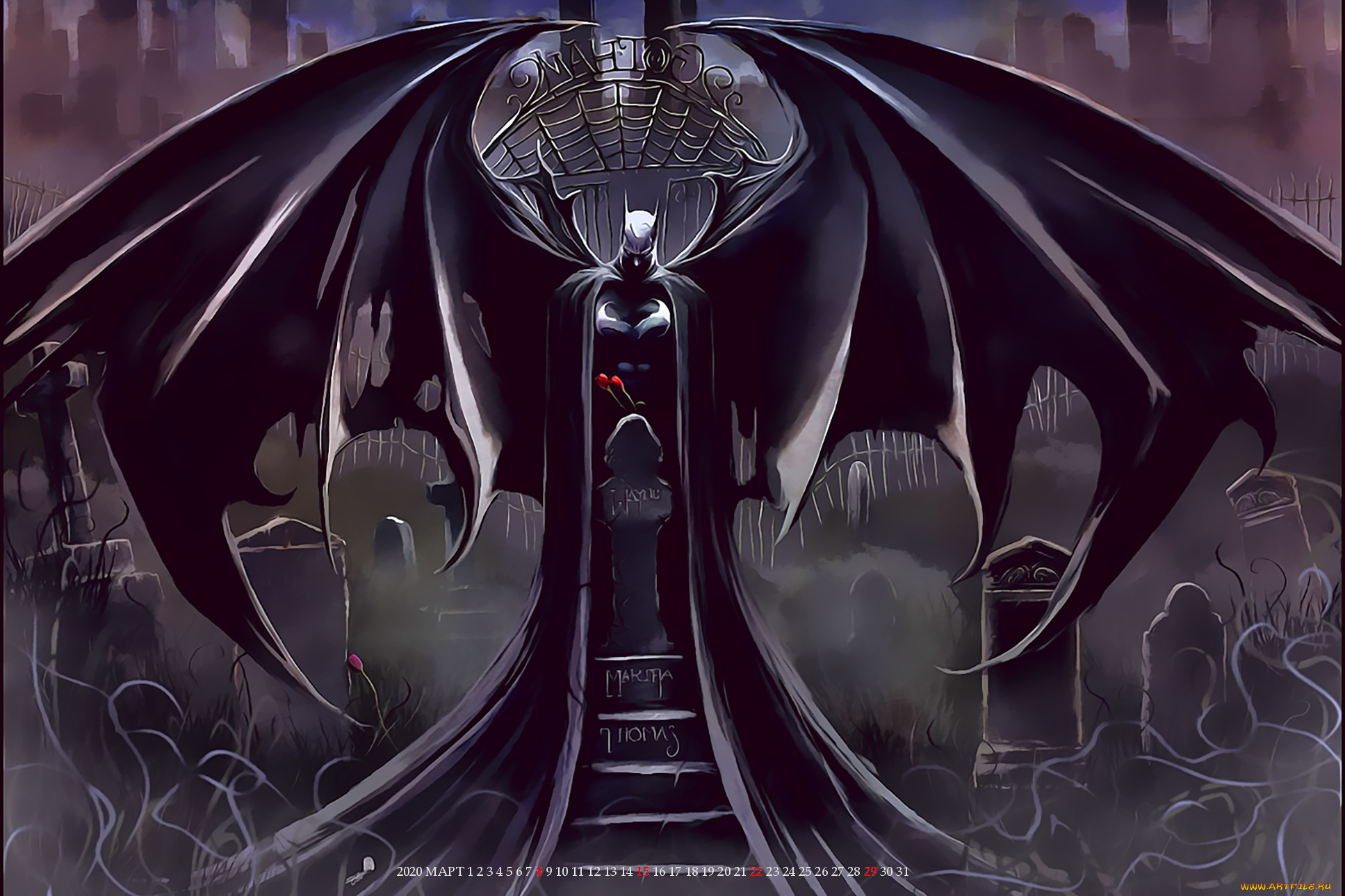календари, фэнтези, кладбище, существо, крылья, calendar, 2020