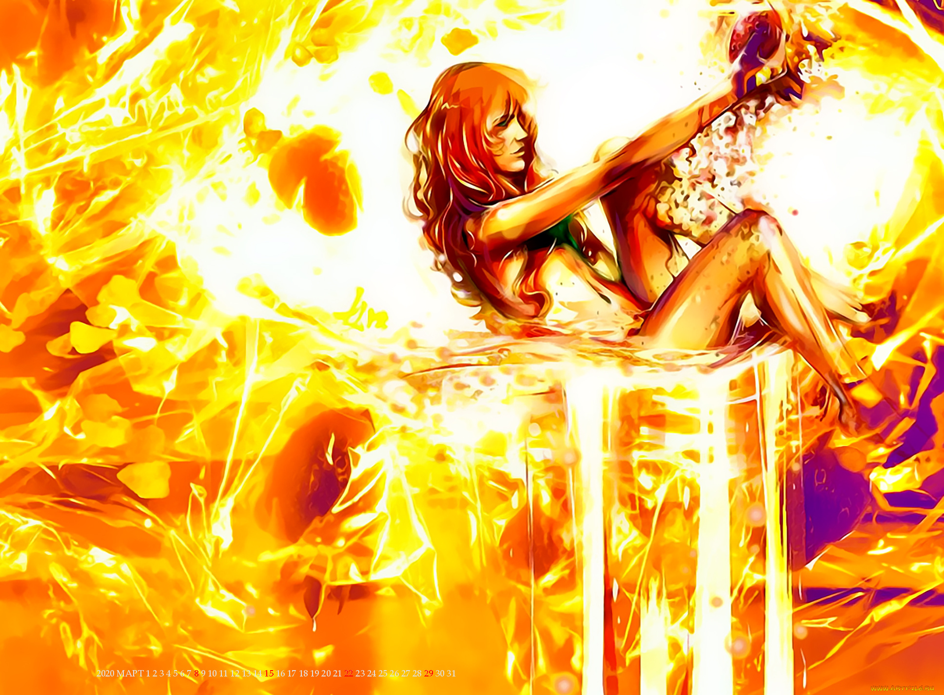 календари, рисованные, , векторная, графика, девушка, фон, оранжевый, желтый, calendar, 2020