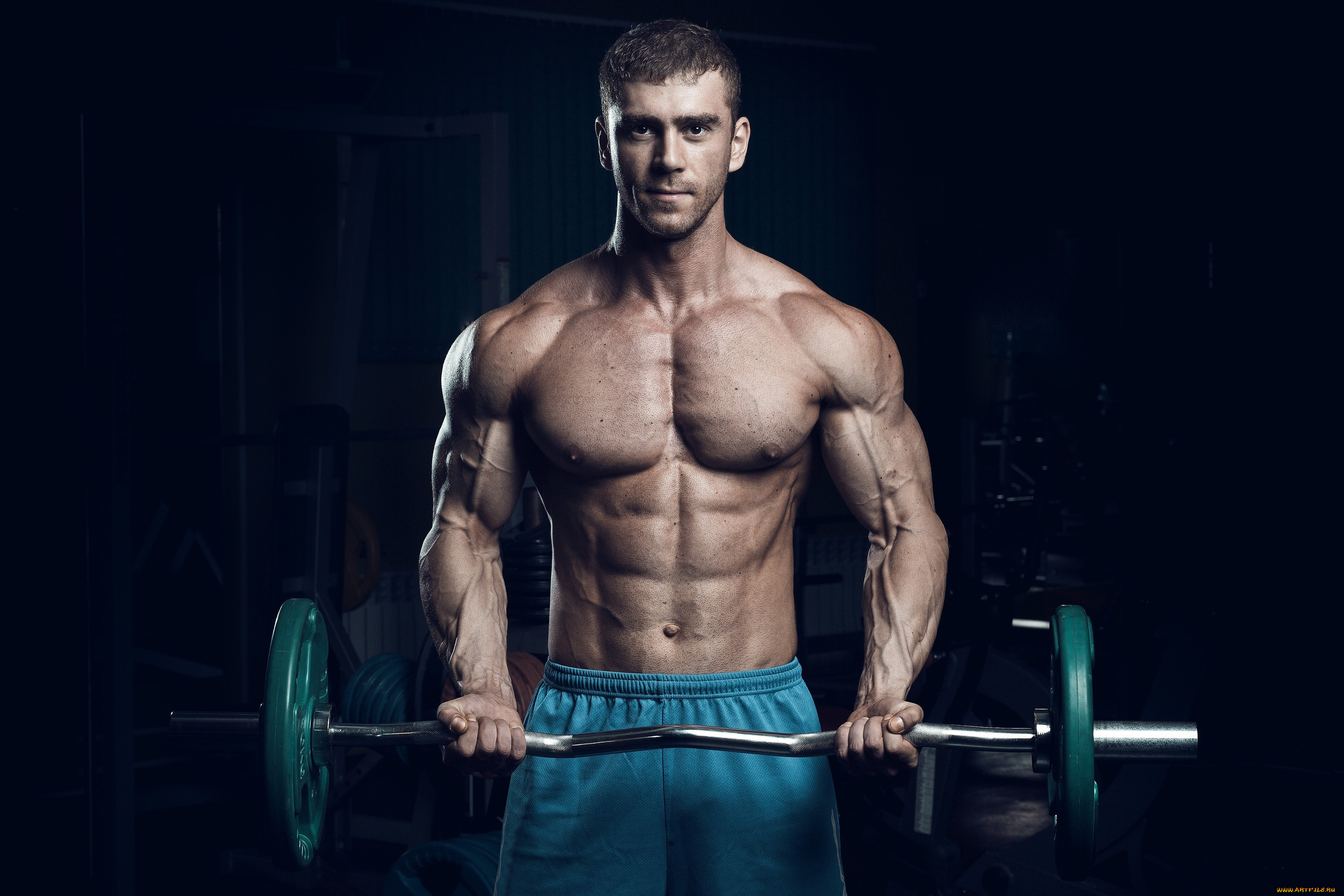 спорт, body, building, мужчина, бодибилдер, мышцы, штанга