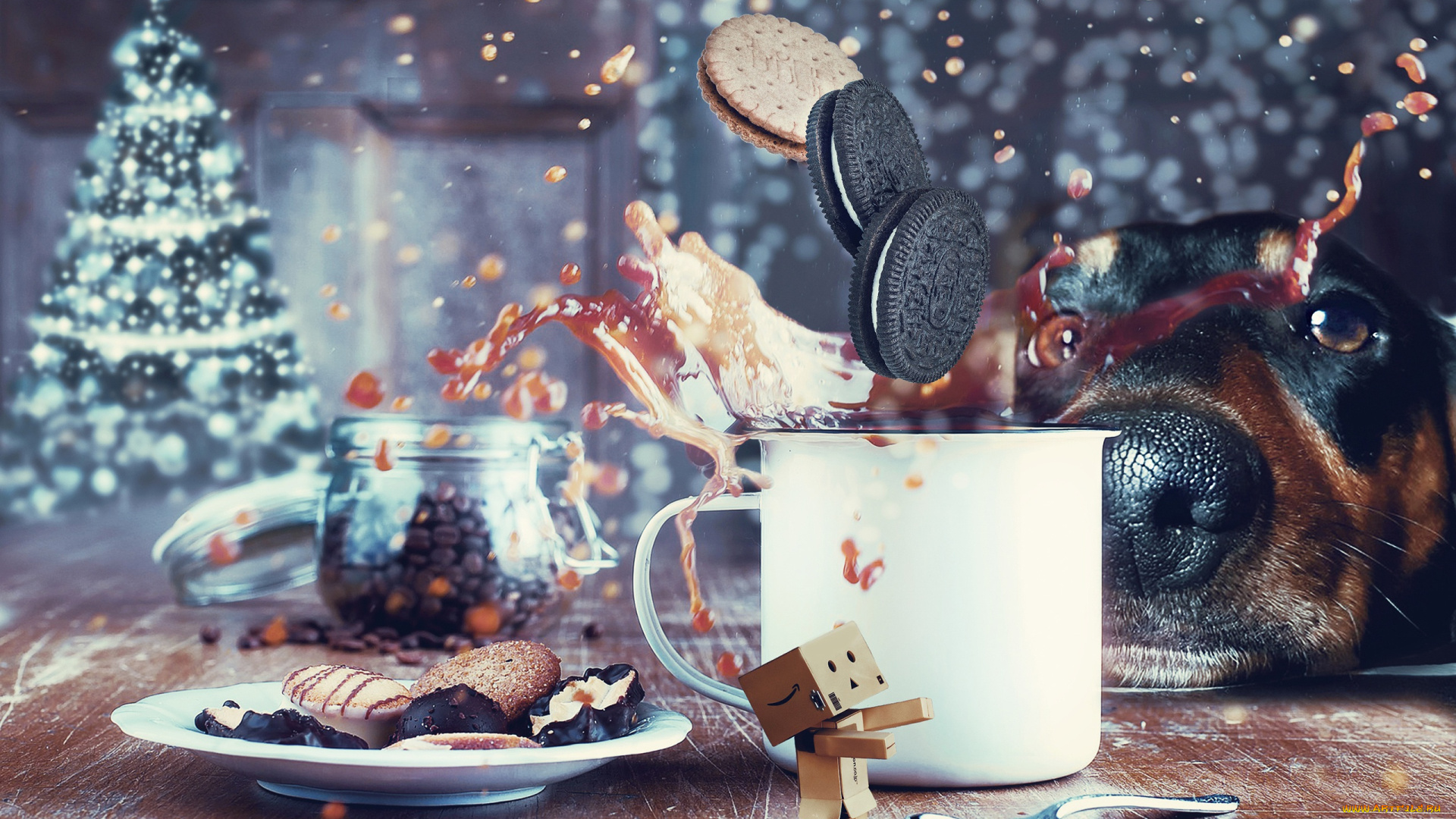 юмор, и, приколы, собака, печенье, брызги, кофе