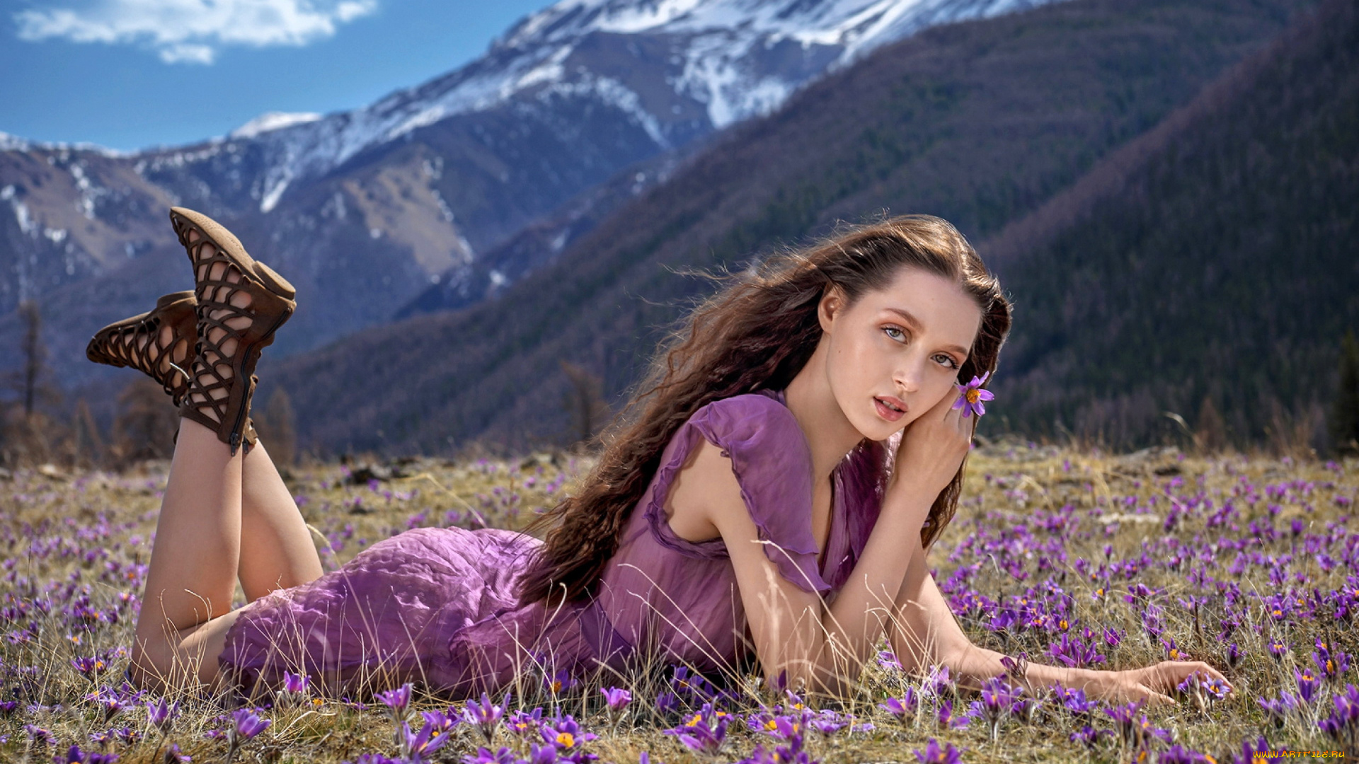 девушки, -, брюнетки, , шатенки, весна, сон-трава, брюнетка