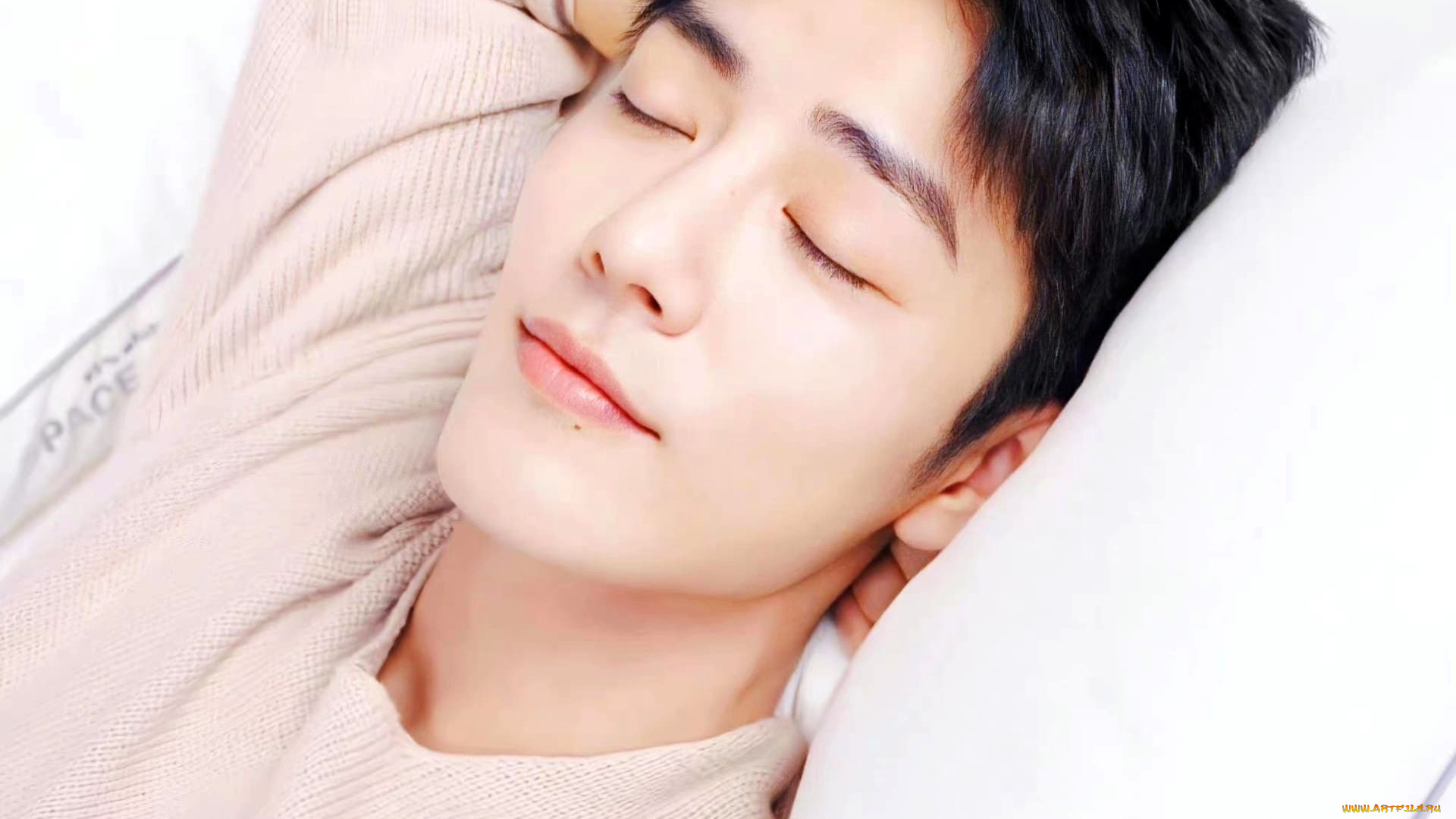 мужчины, xiao, zhan, актер, свитер, постель, лицо