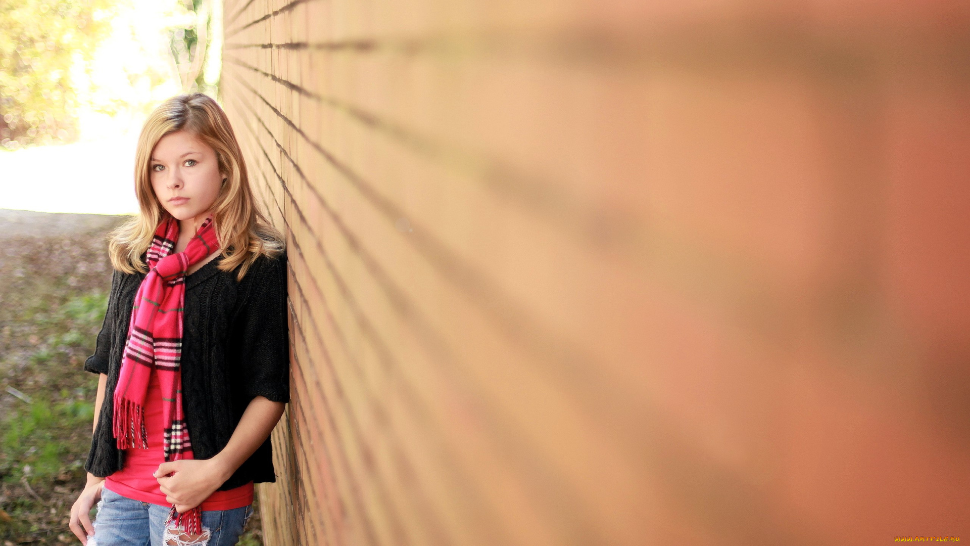 девушки, -, блондинки, , светловолосые, блондинка, шарф, жакет, джинсы, стена