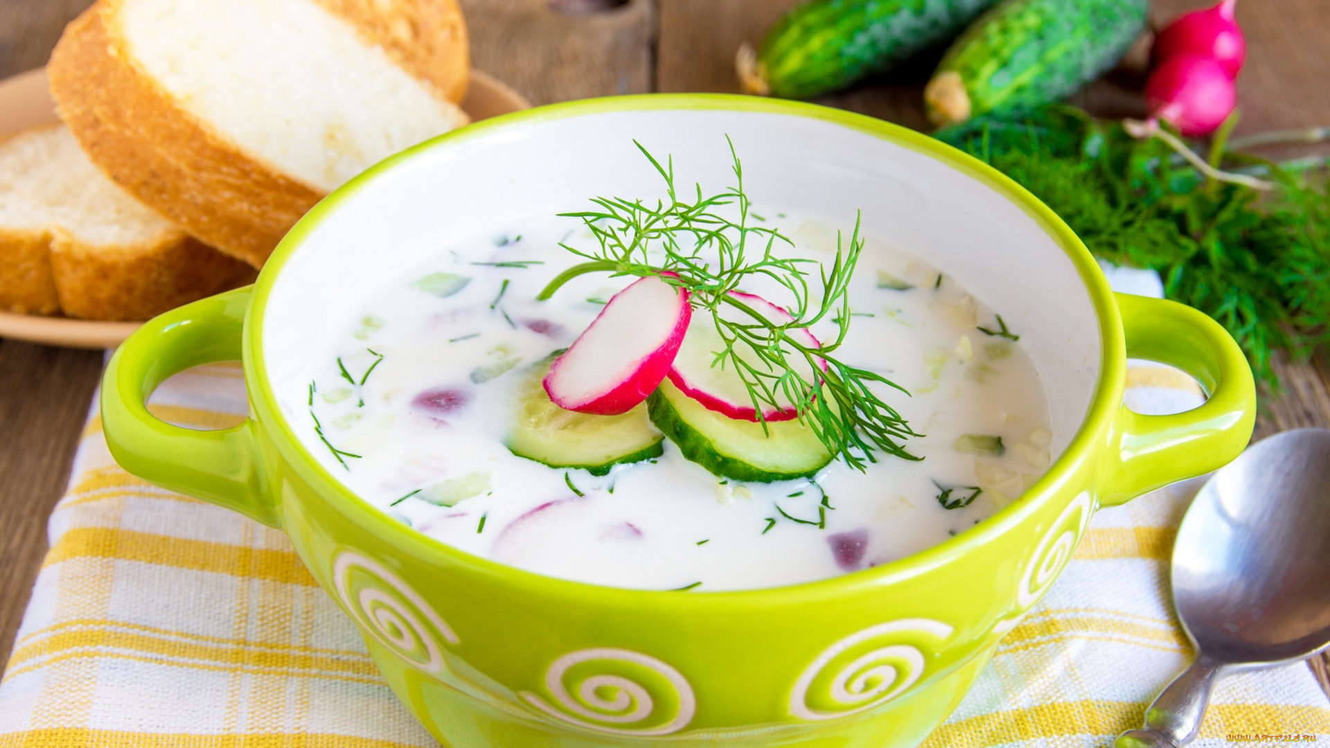 еда, первые, блюда, летний, холодный, суп, окрошка, укроп