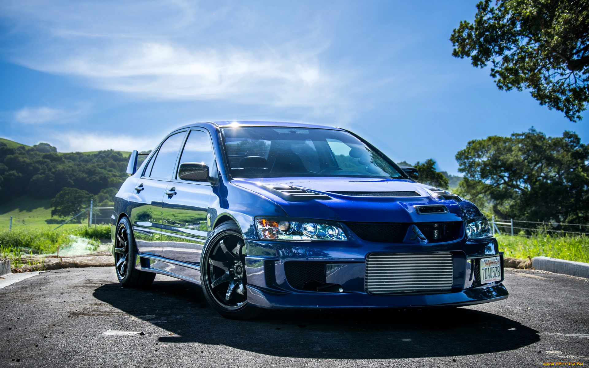 mitsubishi, lancer, evolution, автомобили, mitsubishi, синий, площадка, роща